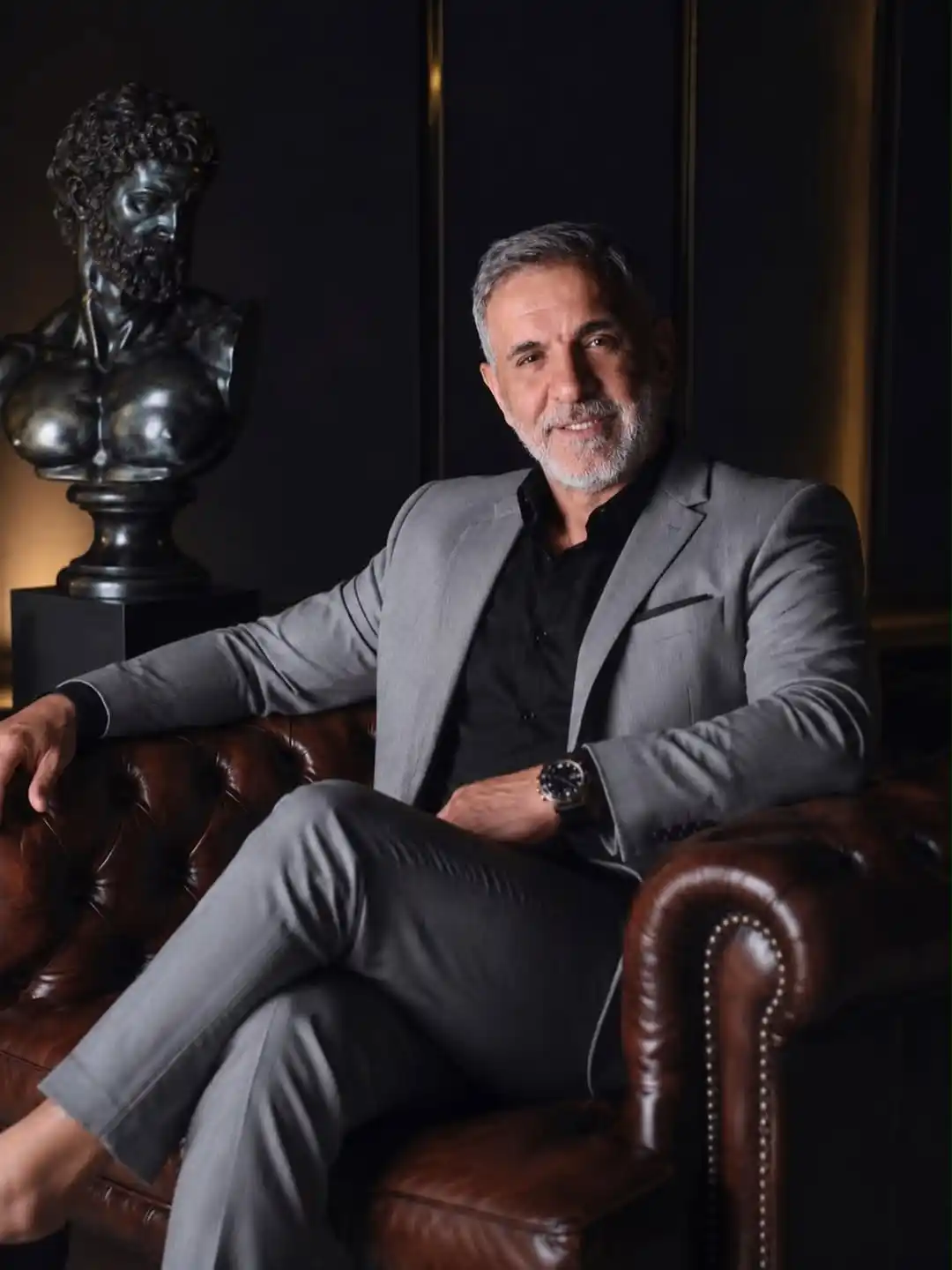 10. Grey Suit with Black Shirt