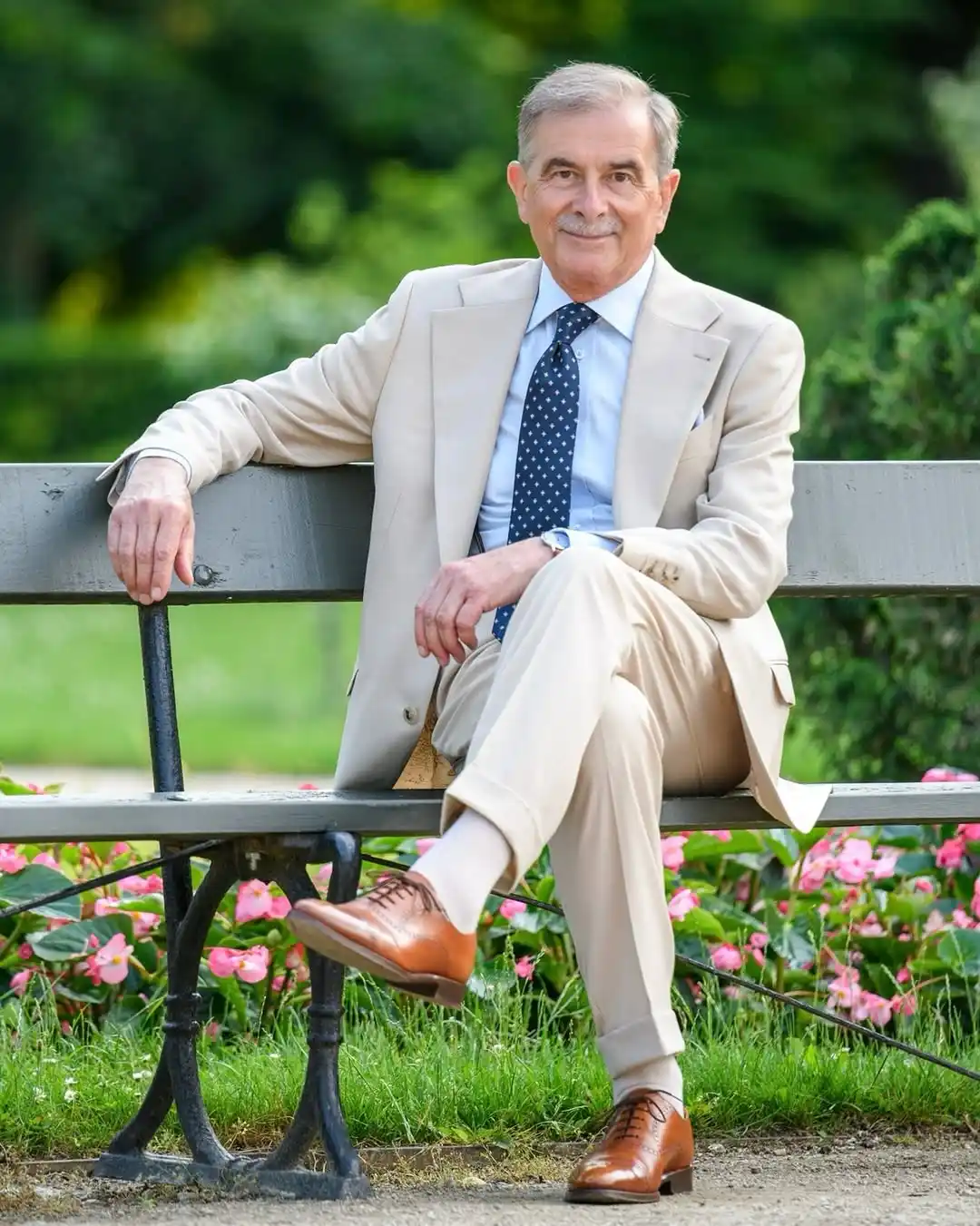 3. Beige Suit with Polka Dot Tie