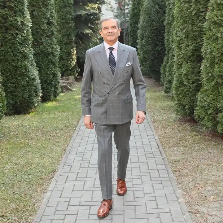 9. Grey Windowpane Suit with Pink Shirt