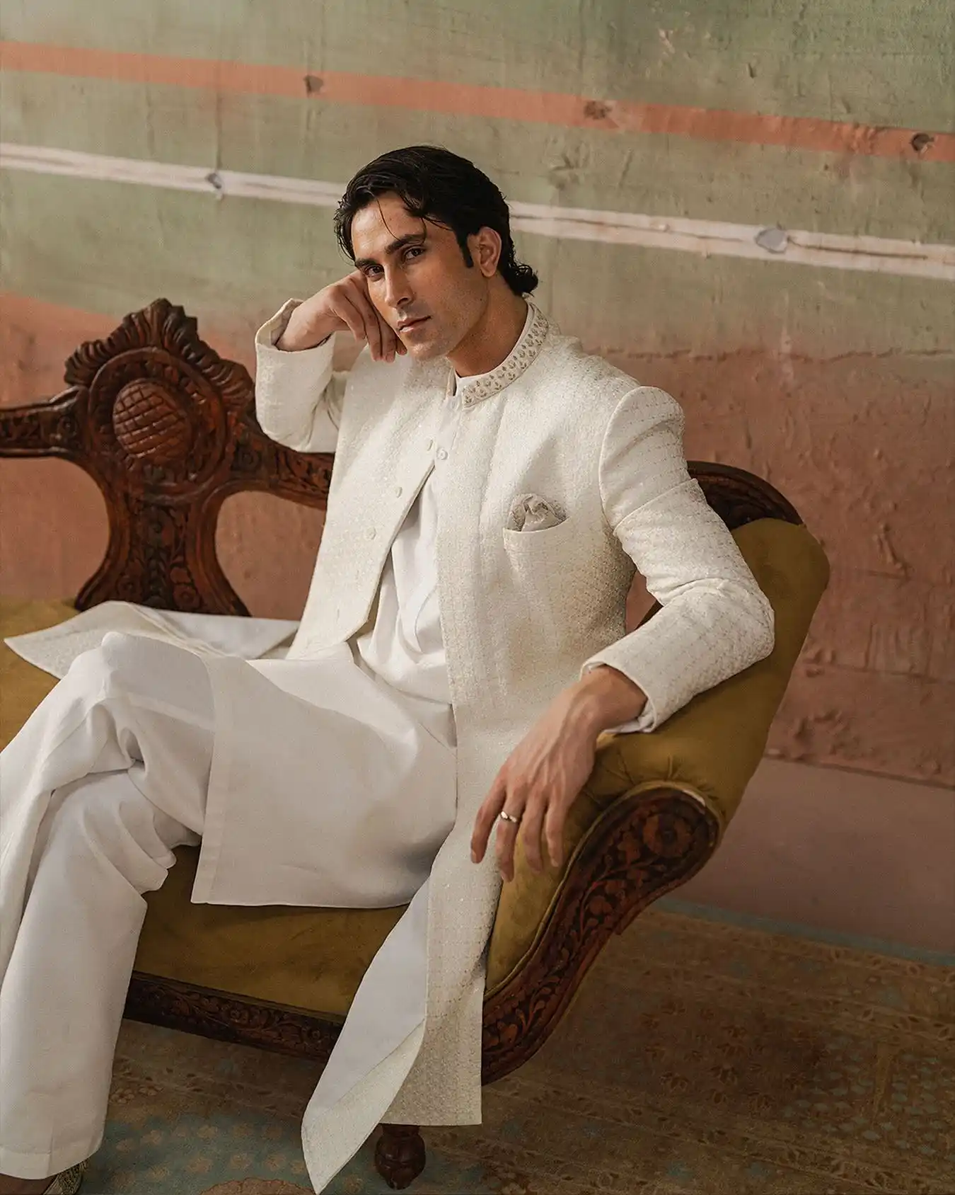 3. White Embroidered Achkan