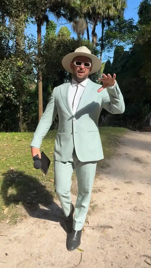 10. Mint Suit With Wide Brim Hat