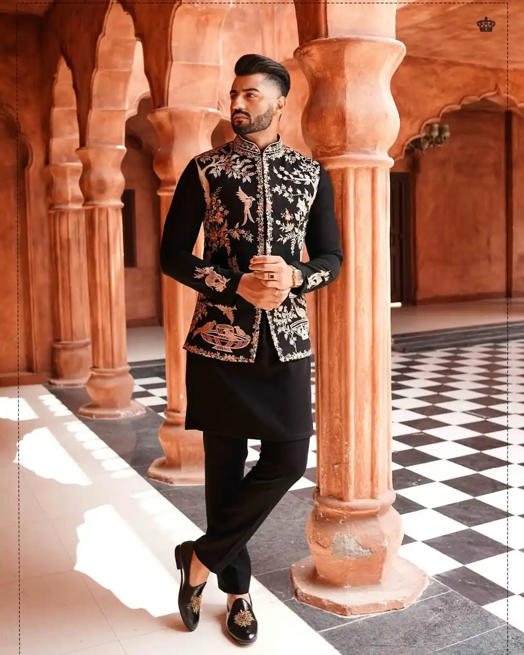 6. Black Embroidered Nehru Jacket