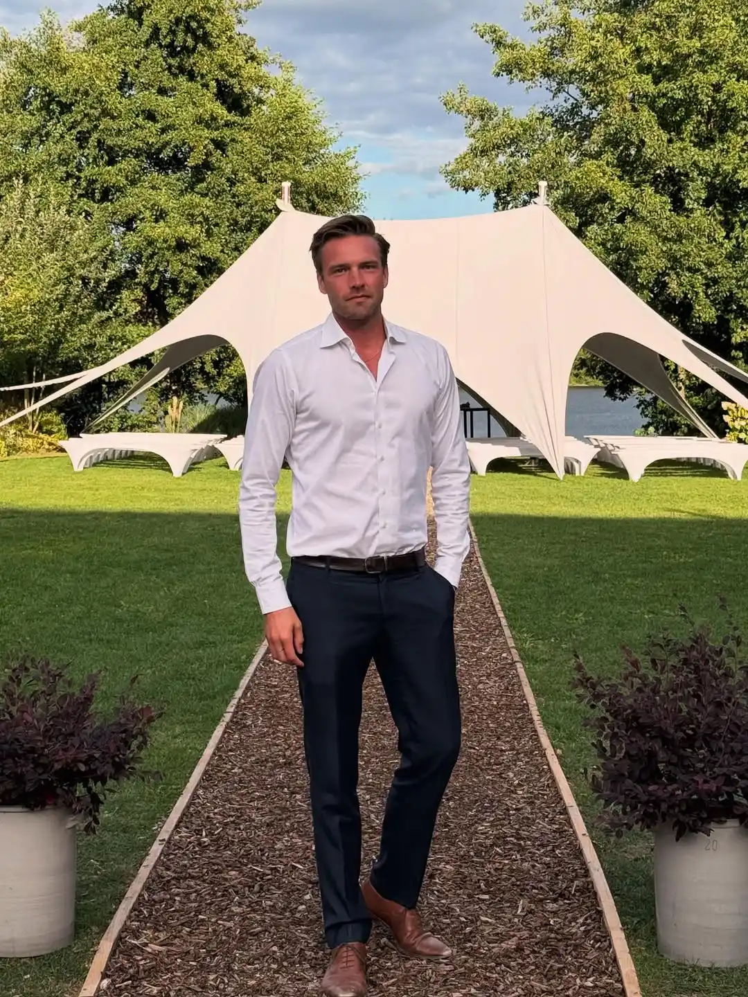 5. White Shirt with Navy Trousers