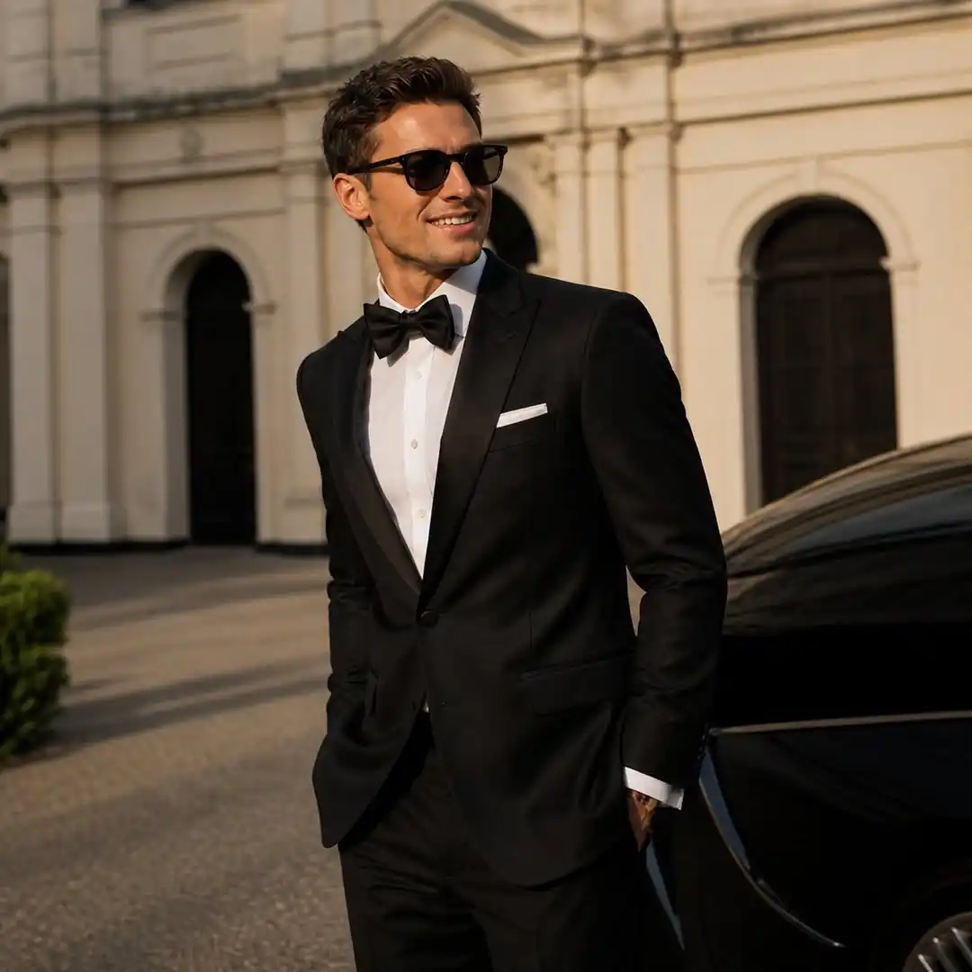 3. Monochrome Black Tie Outfit