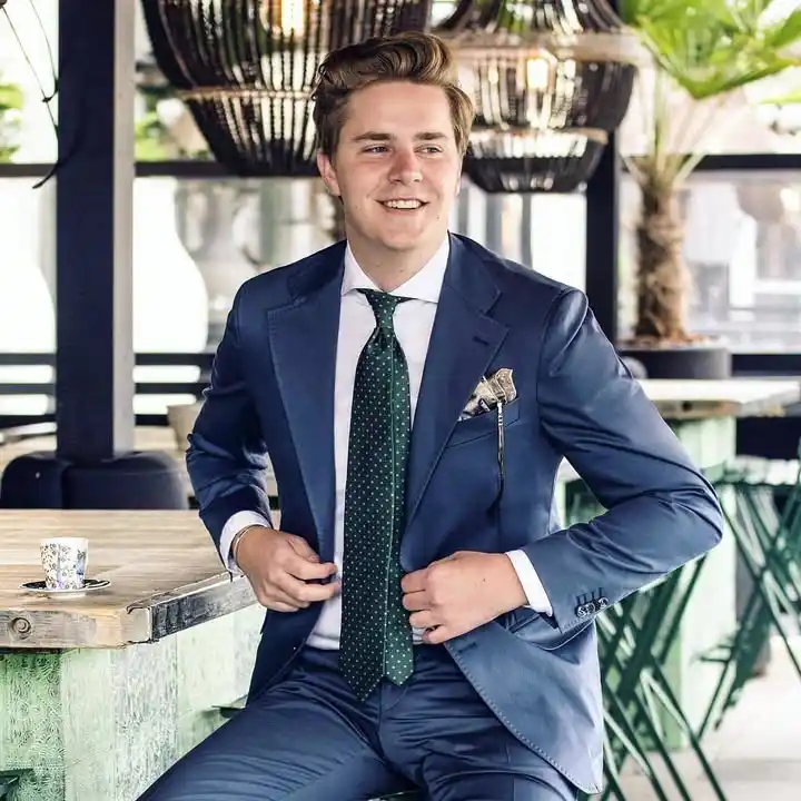 3. Navy Suit with Green Tie