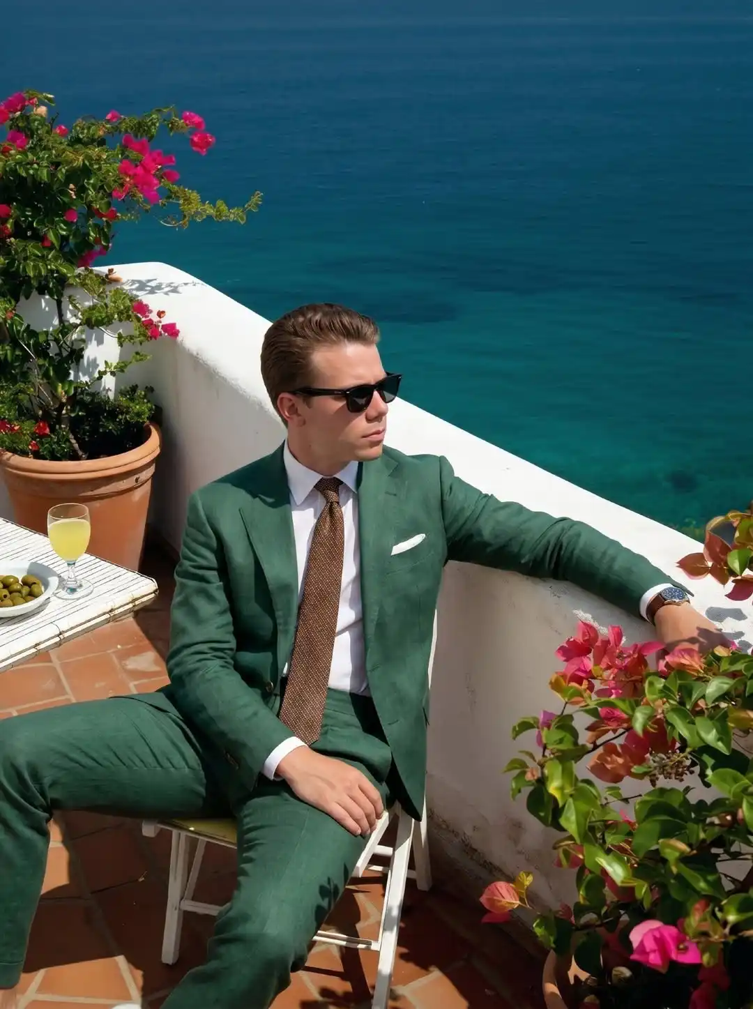 6. Emerald Green Suit by the Sea