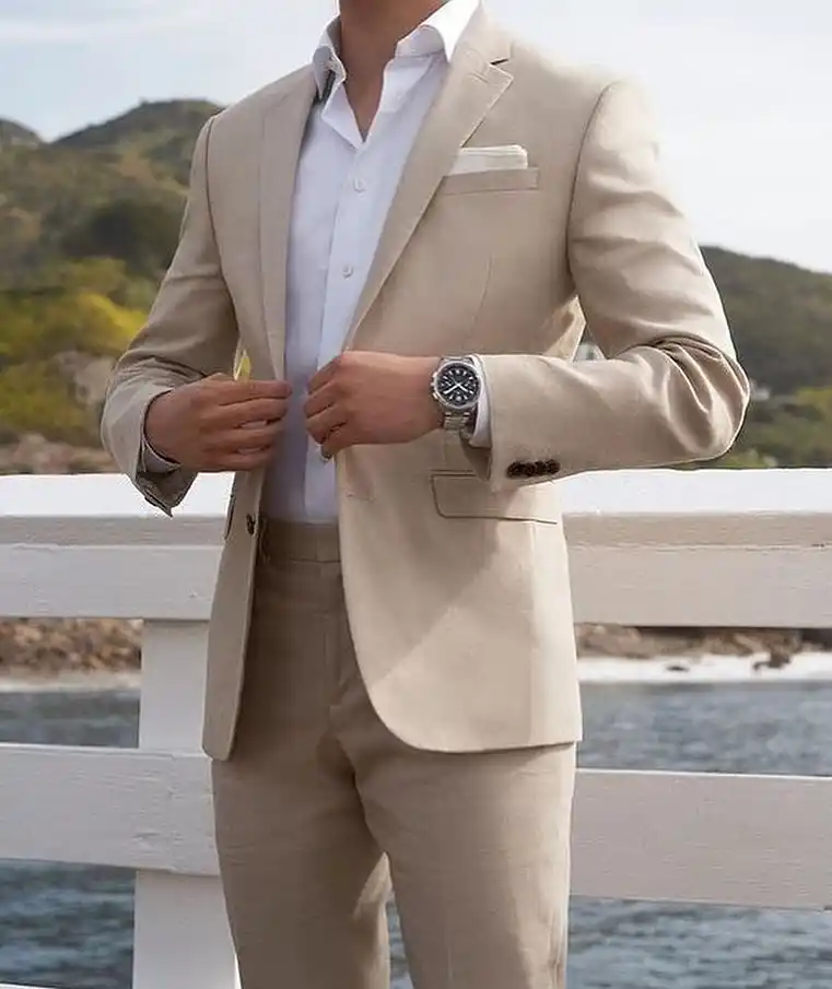 11. Beige Suit Buttoning Detail