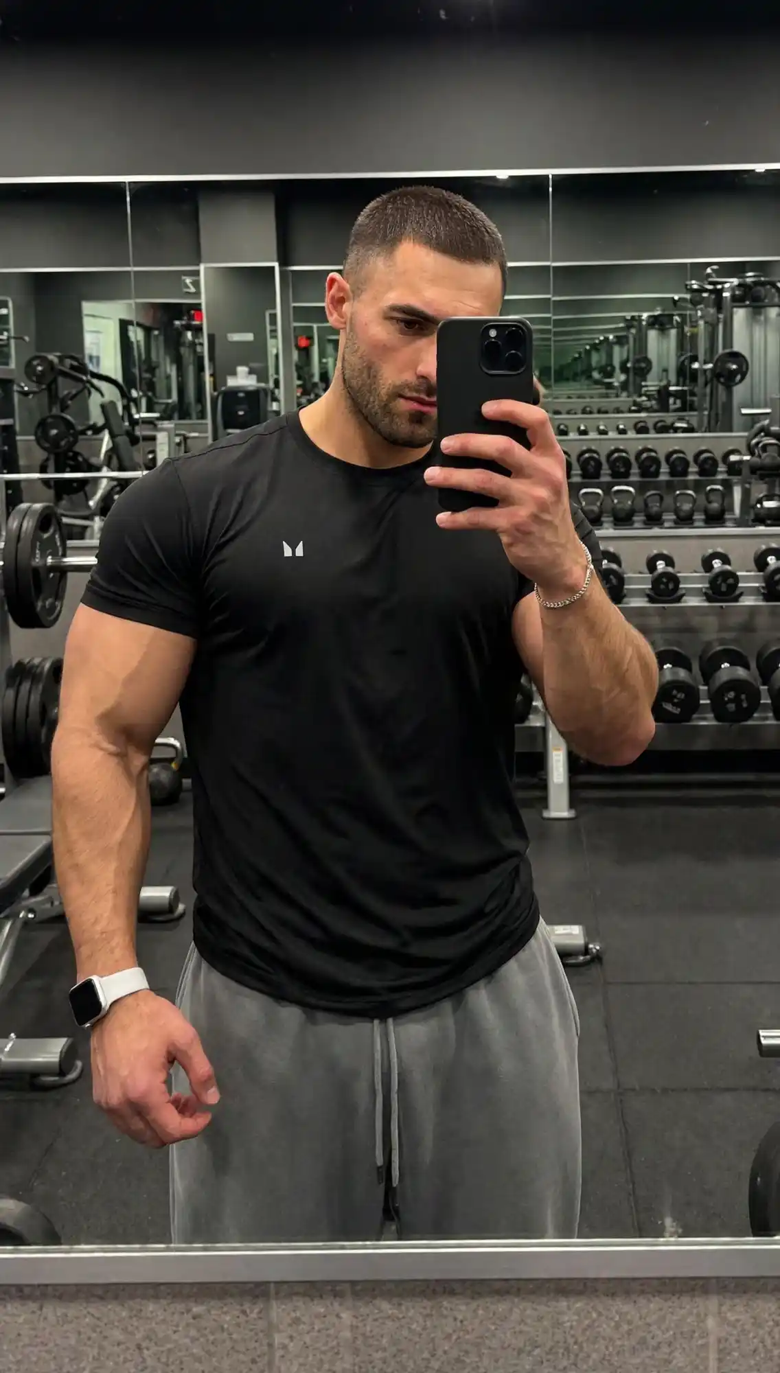 12. Fitted Black Tee with Gray Drawstring Shorts