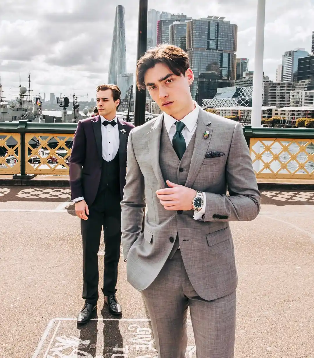 13. Textured Grey Suit With Pin Detail
