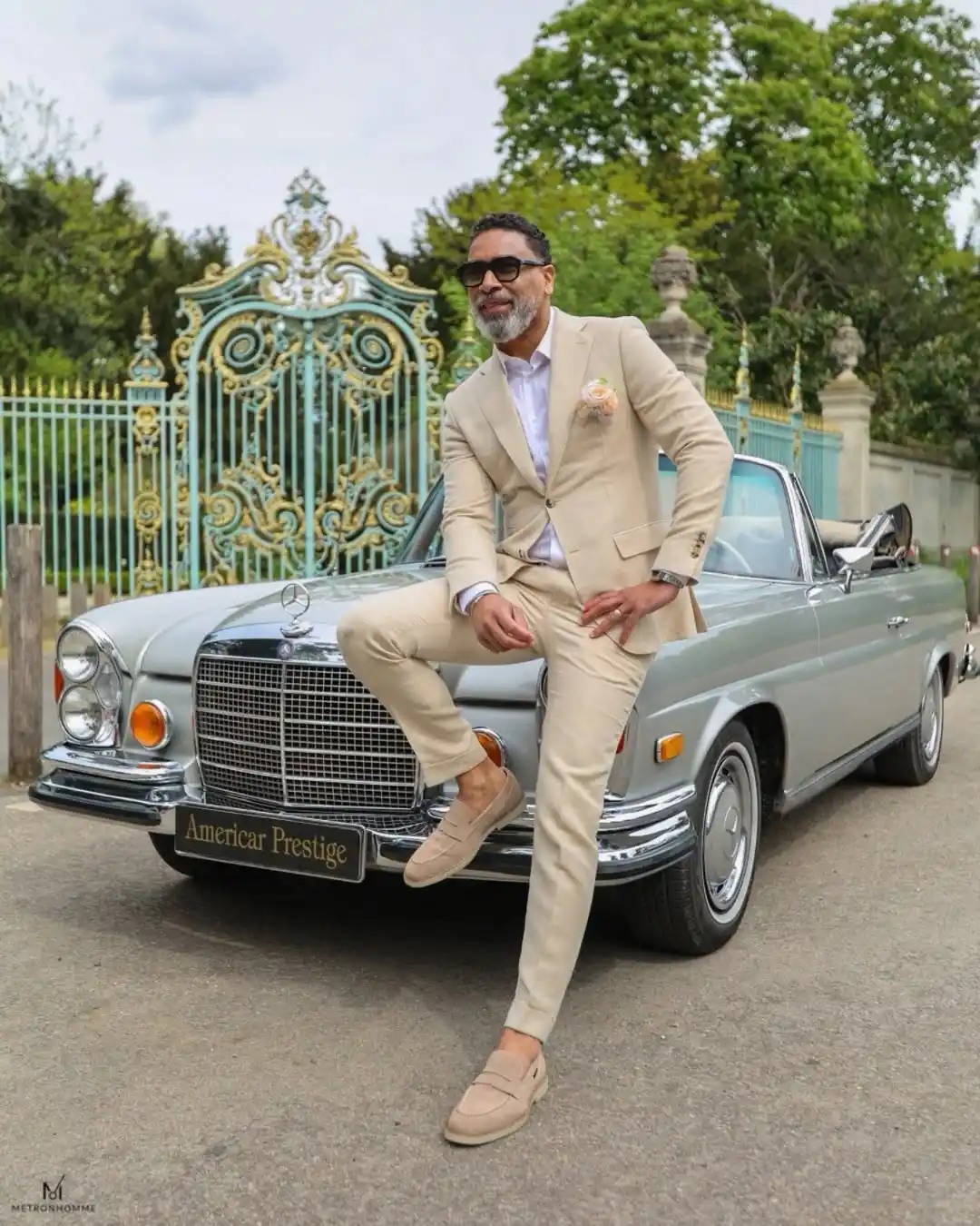 11. Tan Suit with Tieless Shirt