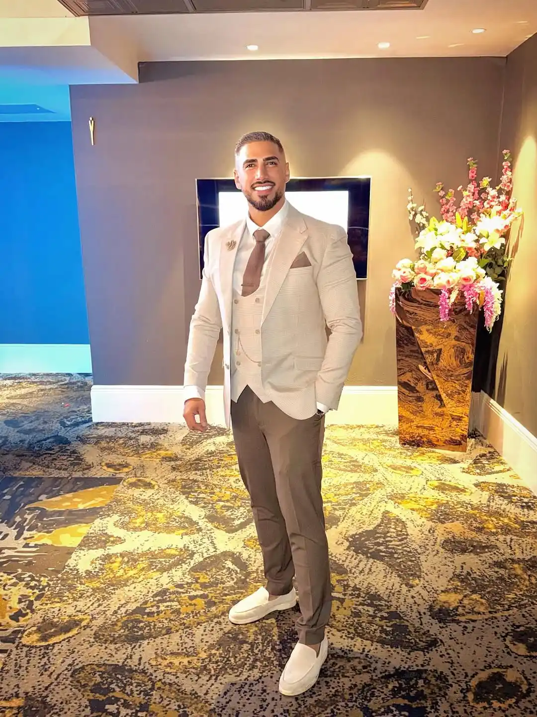 4. Three Piece Suit With White Sneakers