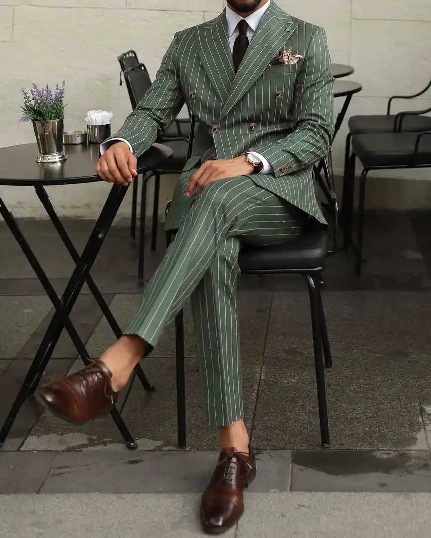 2. Green Pinstripe Tailored Suit
