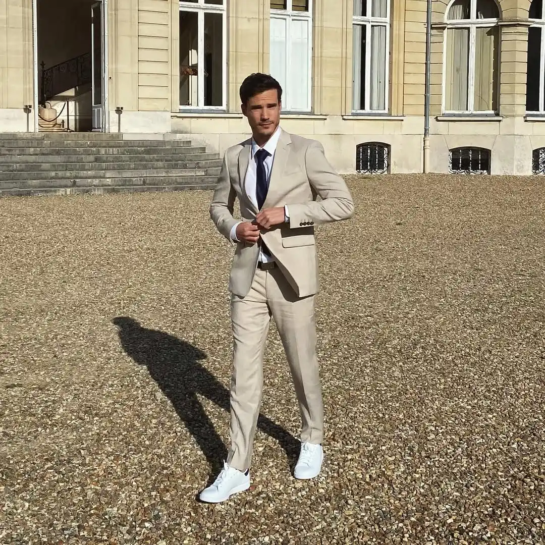 13. Beige Suit With White Sneakers