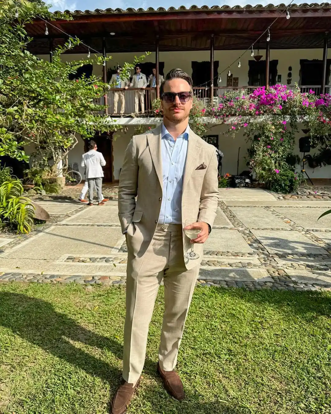 12. Tan Suit With Light Blue Shirt