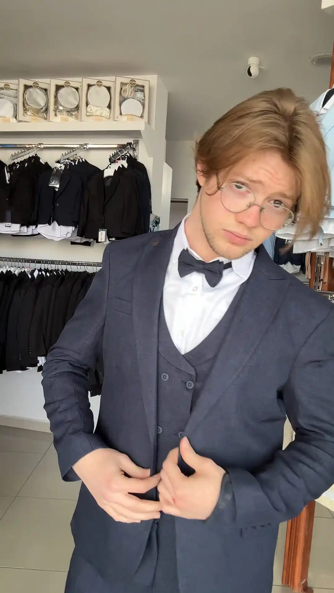 11. Charcoal Three Piece With Round Glasses