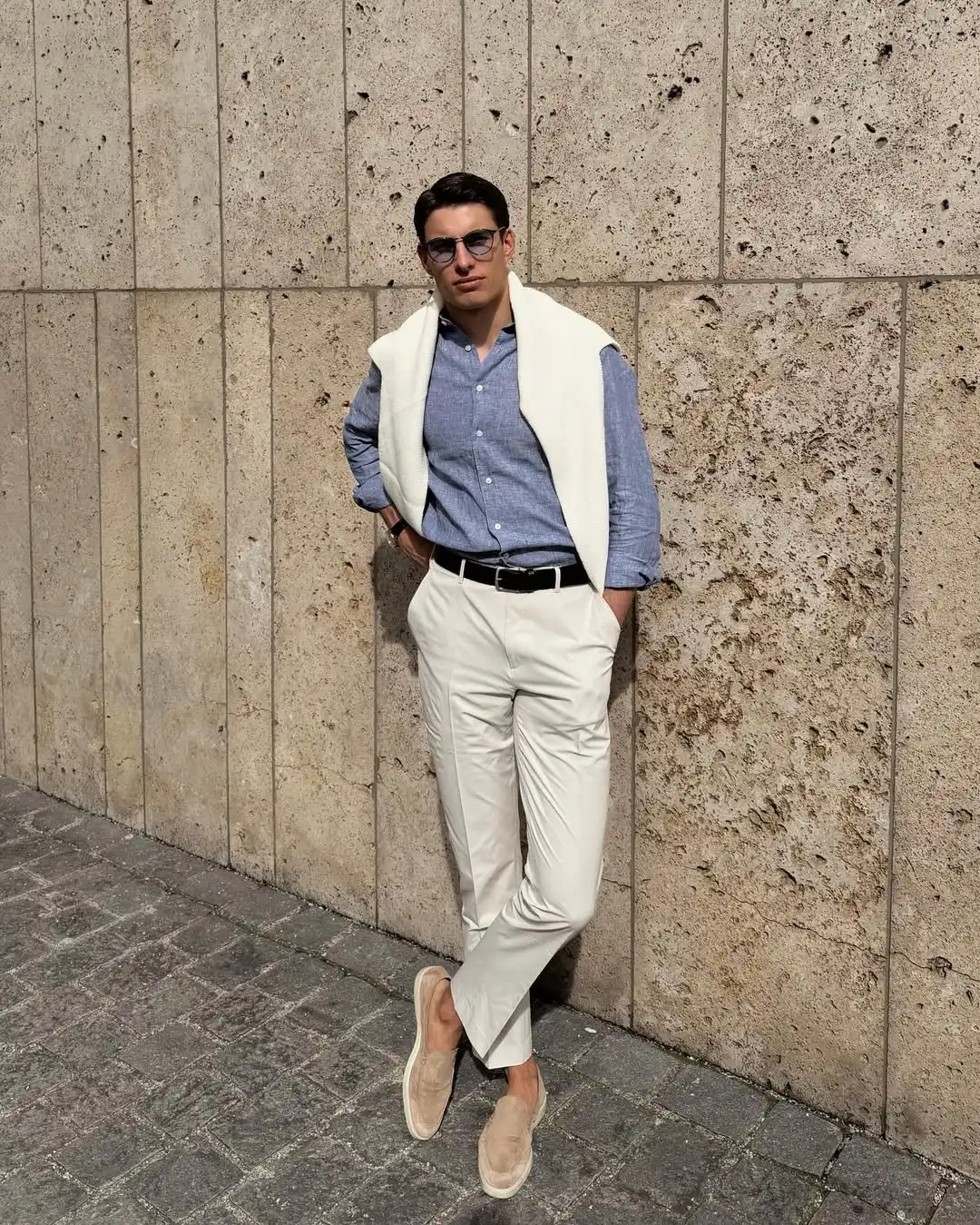 1. Chambray Shirt with Cream Trousers