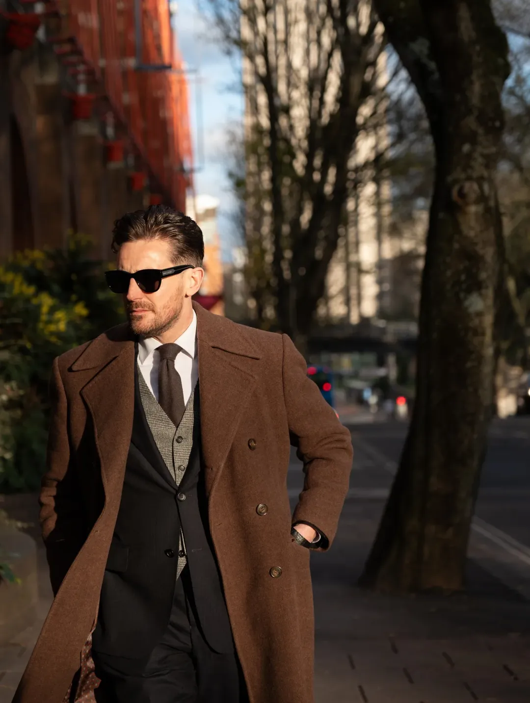 15 Winter Wedding Guest Outfit Ideas for Men 10 8. Brown Wool Overcoat with Waistcoat