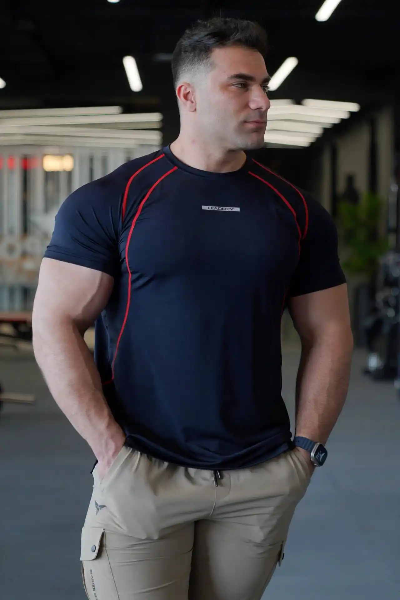 14. Navy Athletic Tee with Red Piping Detail