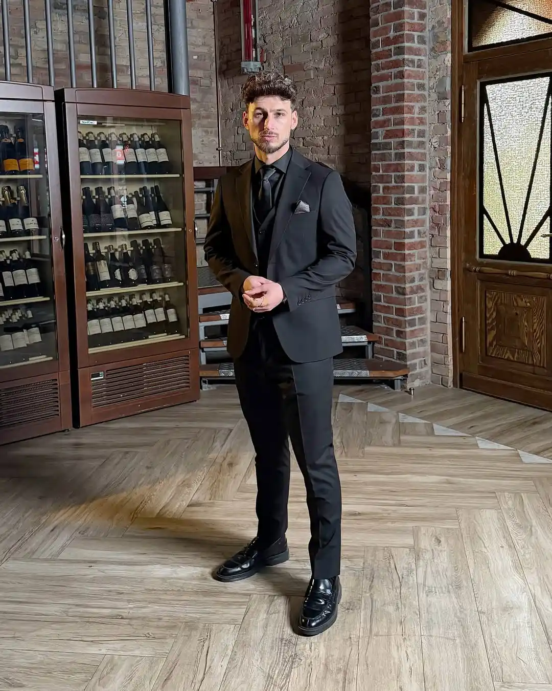7. Full Black Suit with Skinny Tie