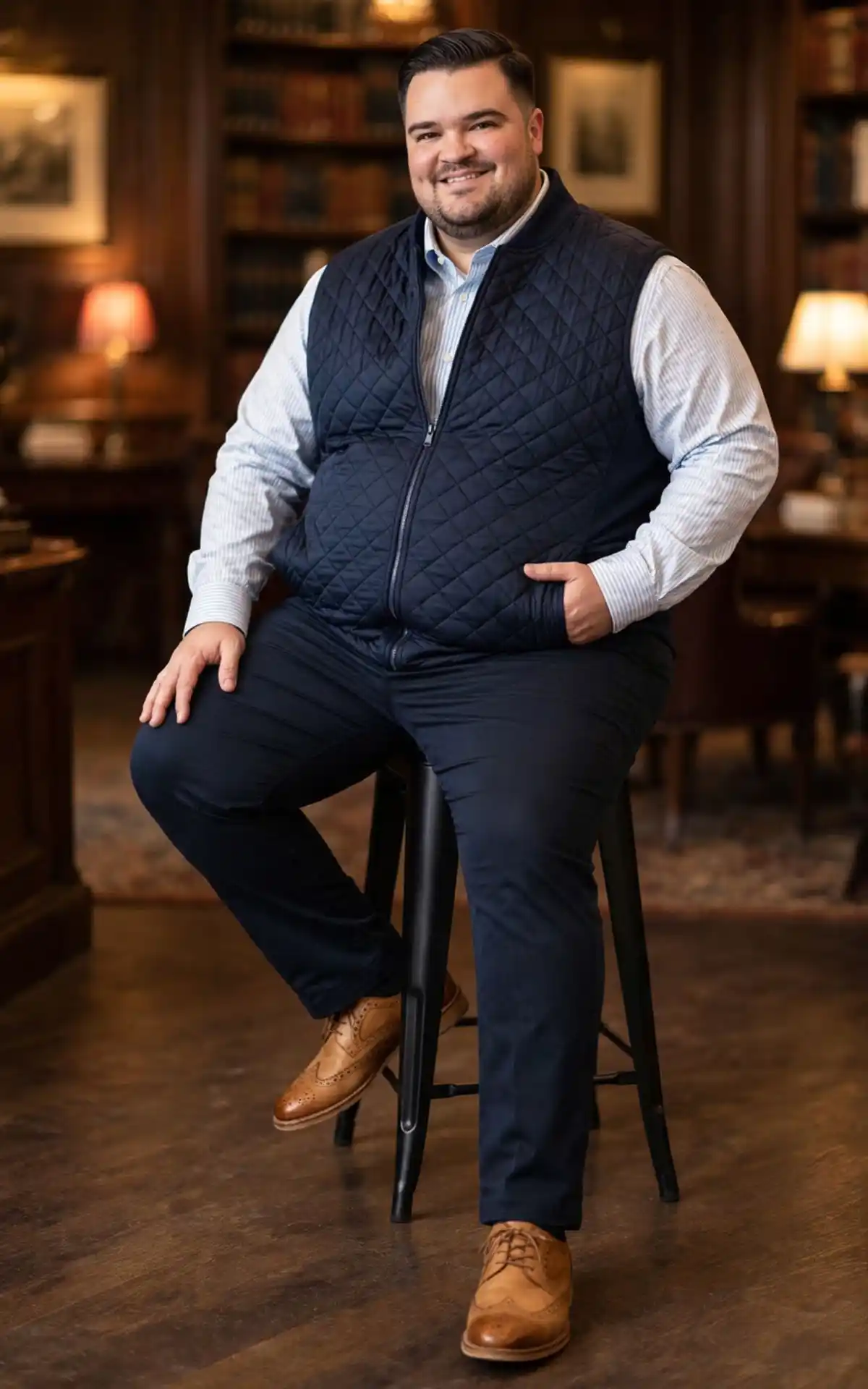 10. Quilted Vest Over Striped Shirt