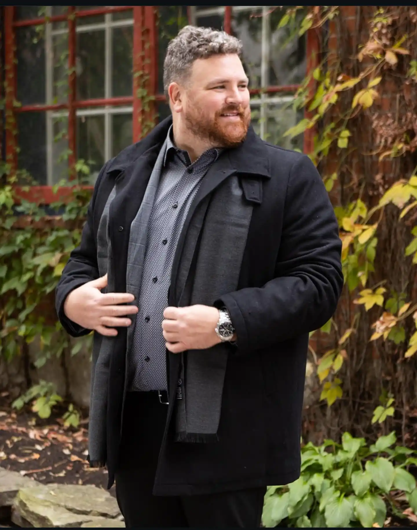 2. Wool Overcoat With Layered Scarf