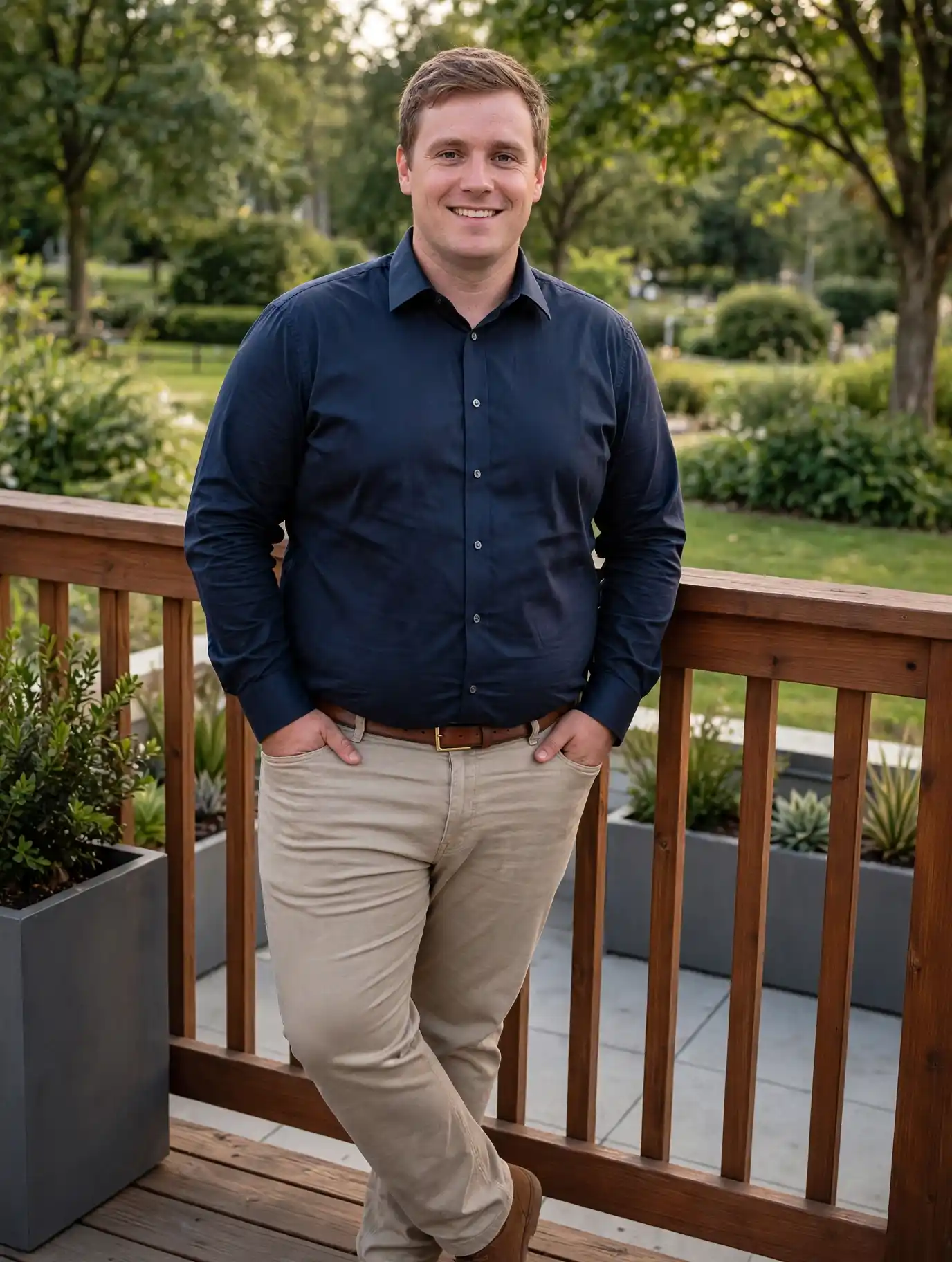 9. Navy Button Down With Belted Chinos