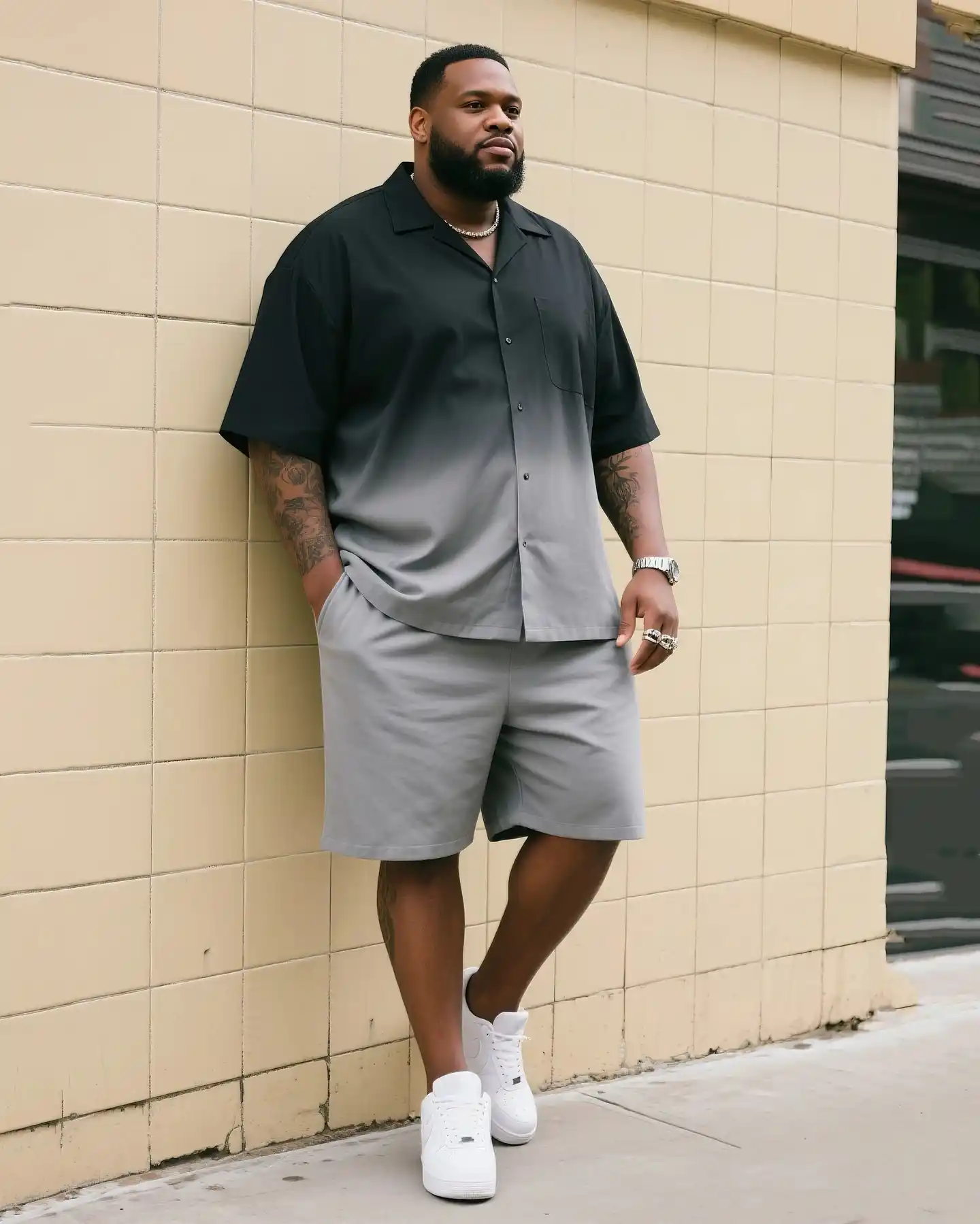 1. Ombre Camp Collar Shirt Set