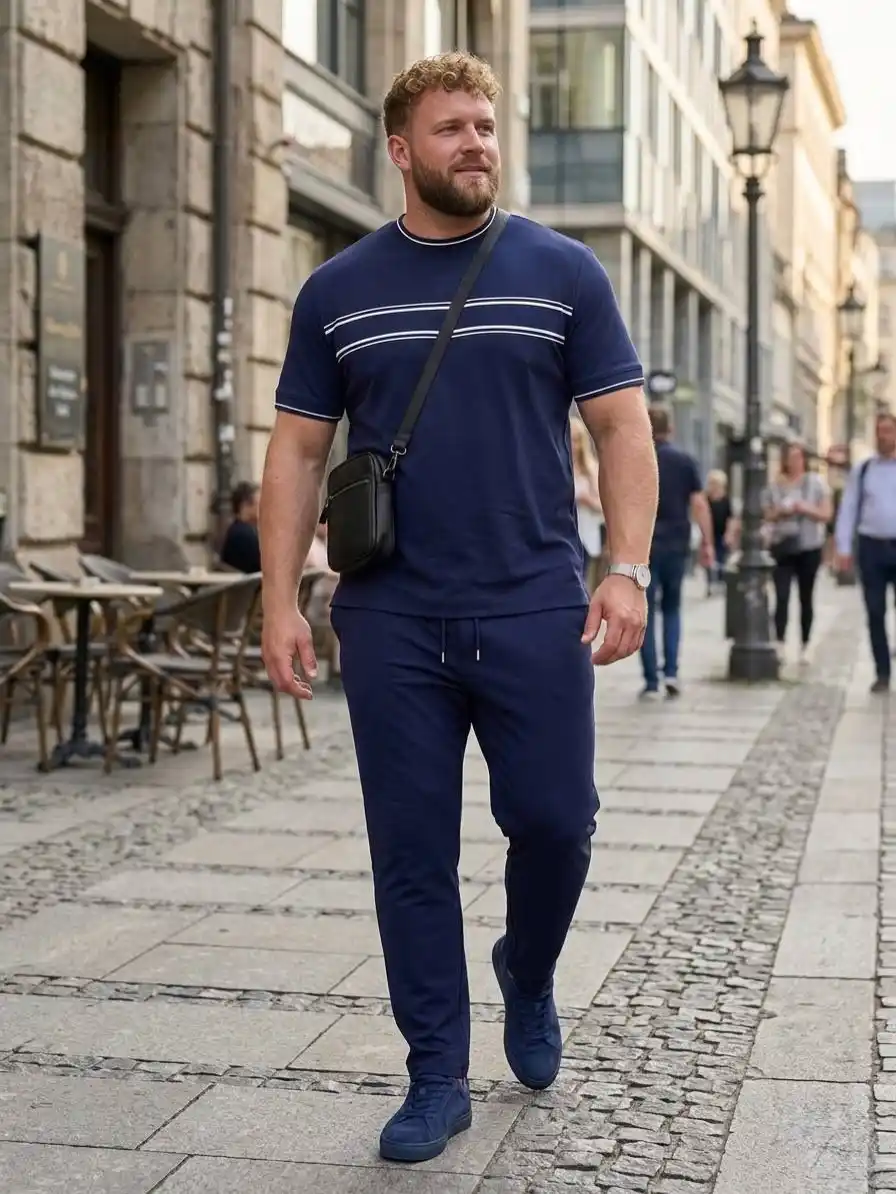 13 Dressing Tricks that Make Plus Size Men Look Slimmer 5 3. Monochrome Navy Set
