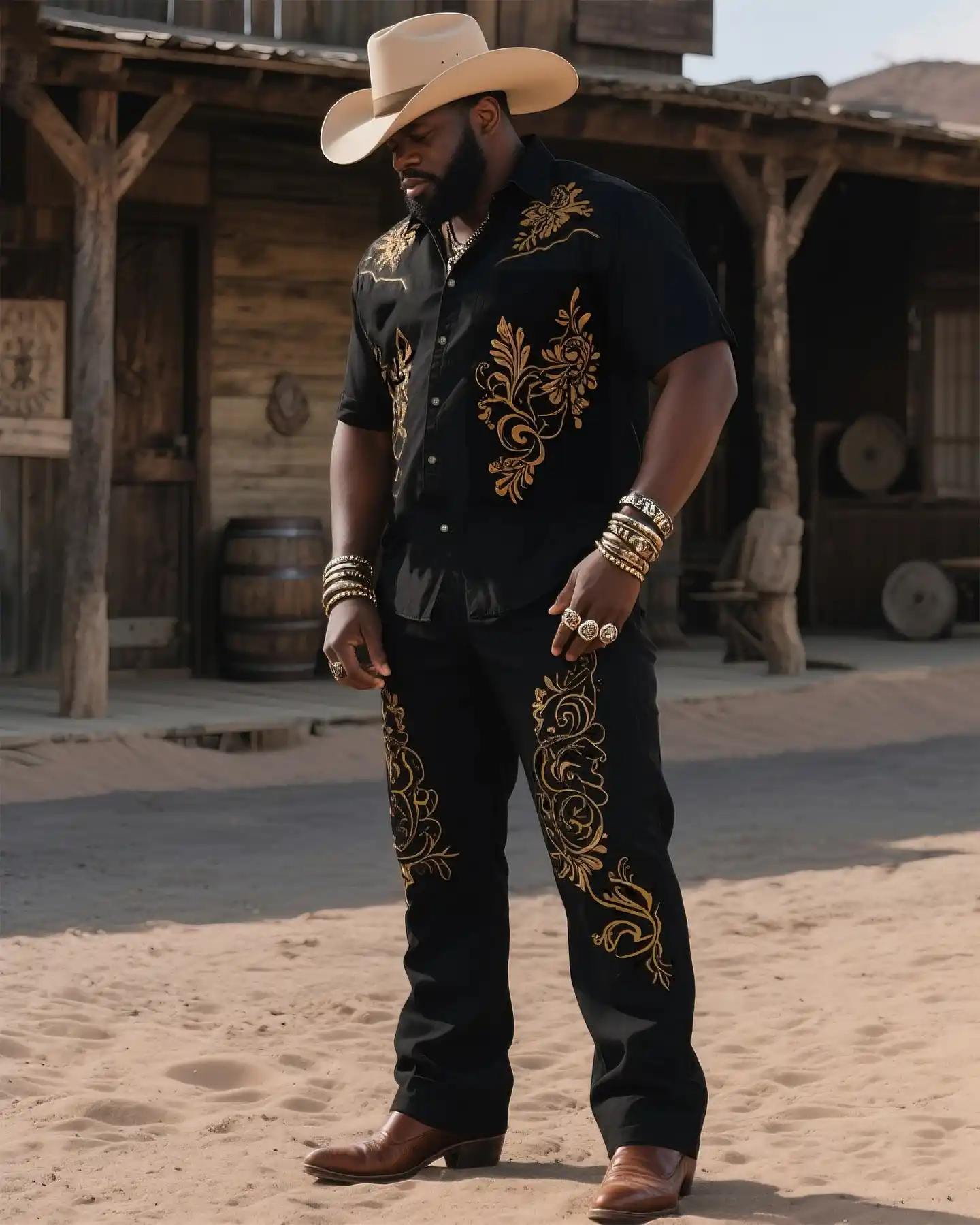 3. Gold Embroidered Black Western Suit