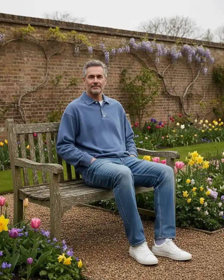 The Relaxed Polo Sweatshirt and Jeans Look That Still Feels Pulled Together