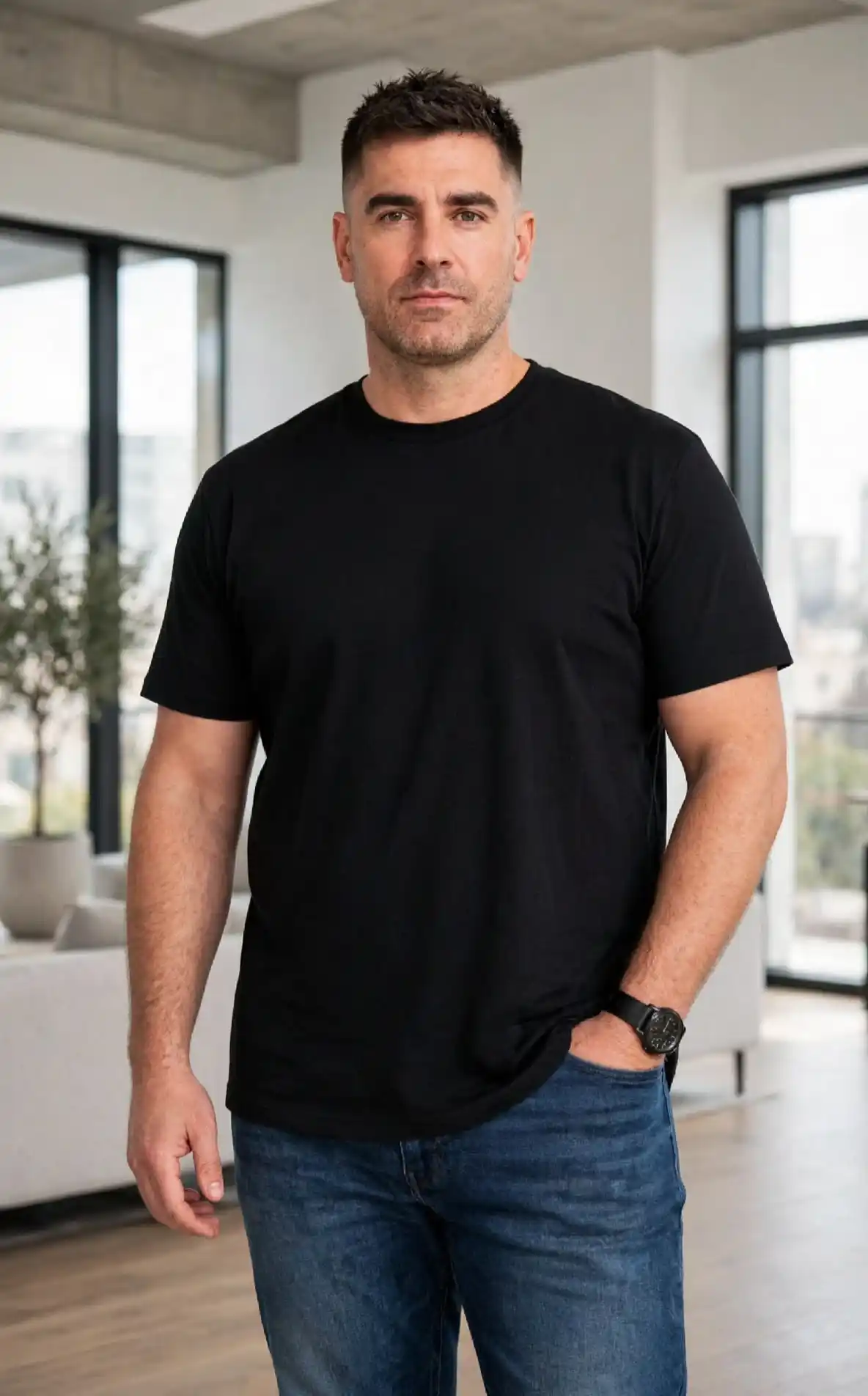 14. Black Tee with Classic Denim