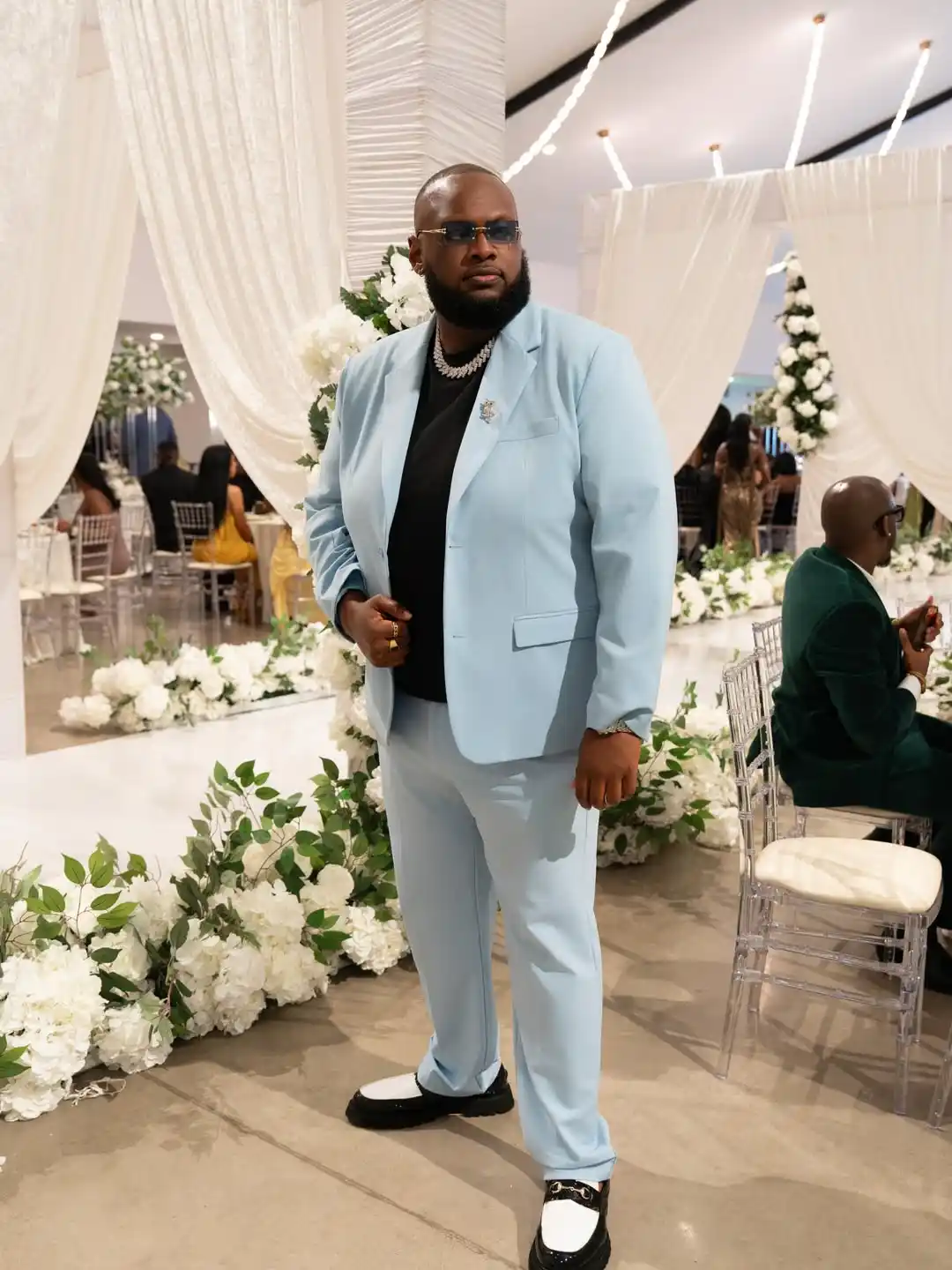 1. Light Blue Suit With Black Tee