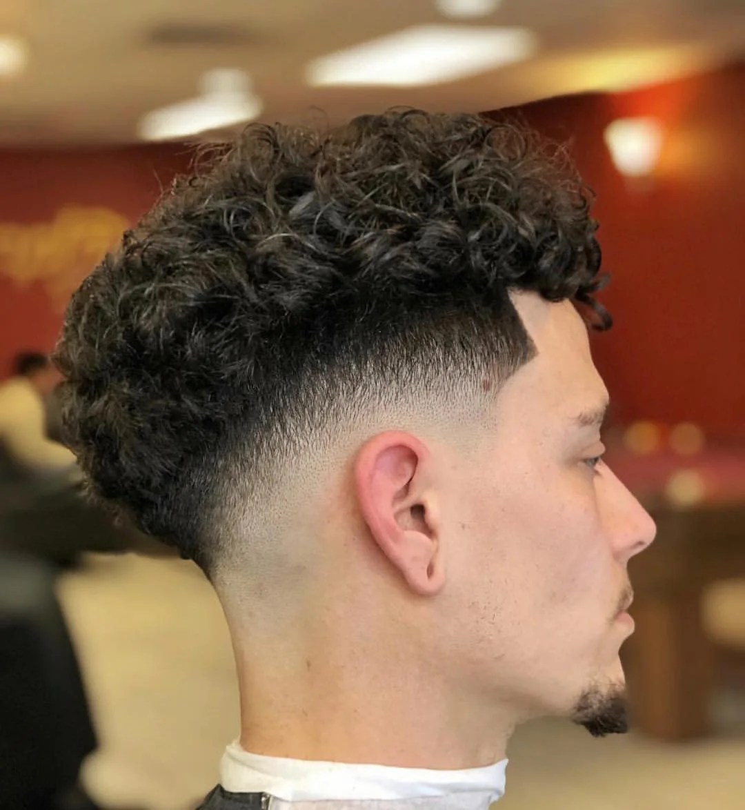 15. Angled Curl Top with Burst Fade