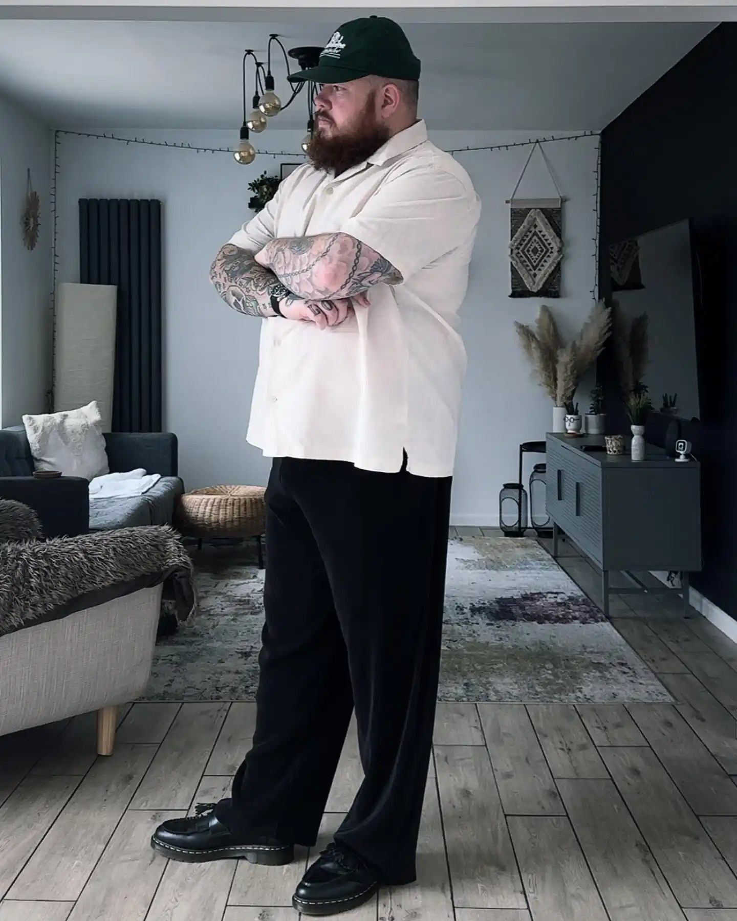 2. Cream Shirt With Wide Black Trousers