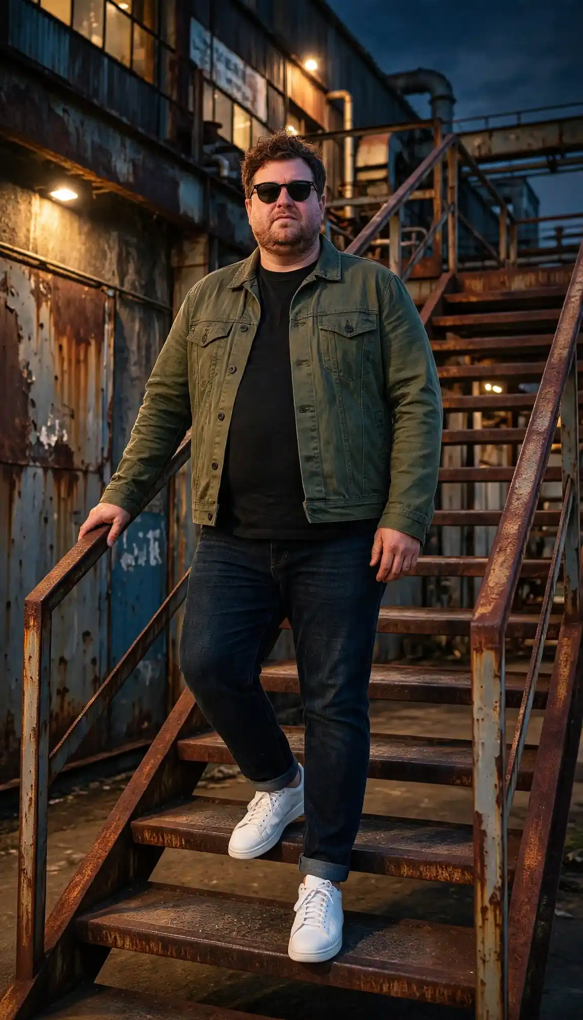 8. Olive Denim Jacket With Cuffed Jeans