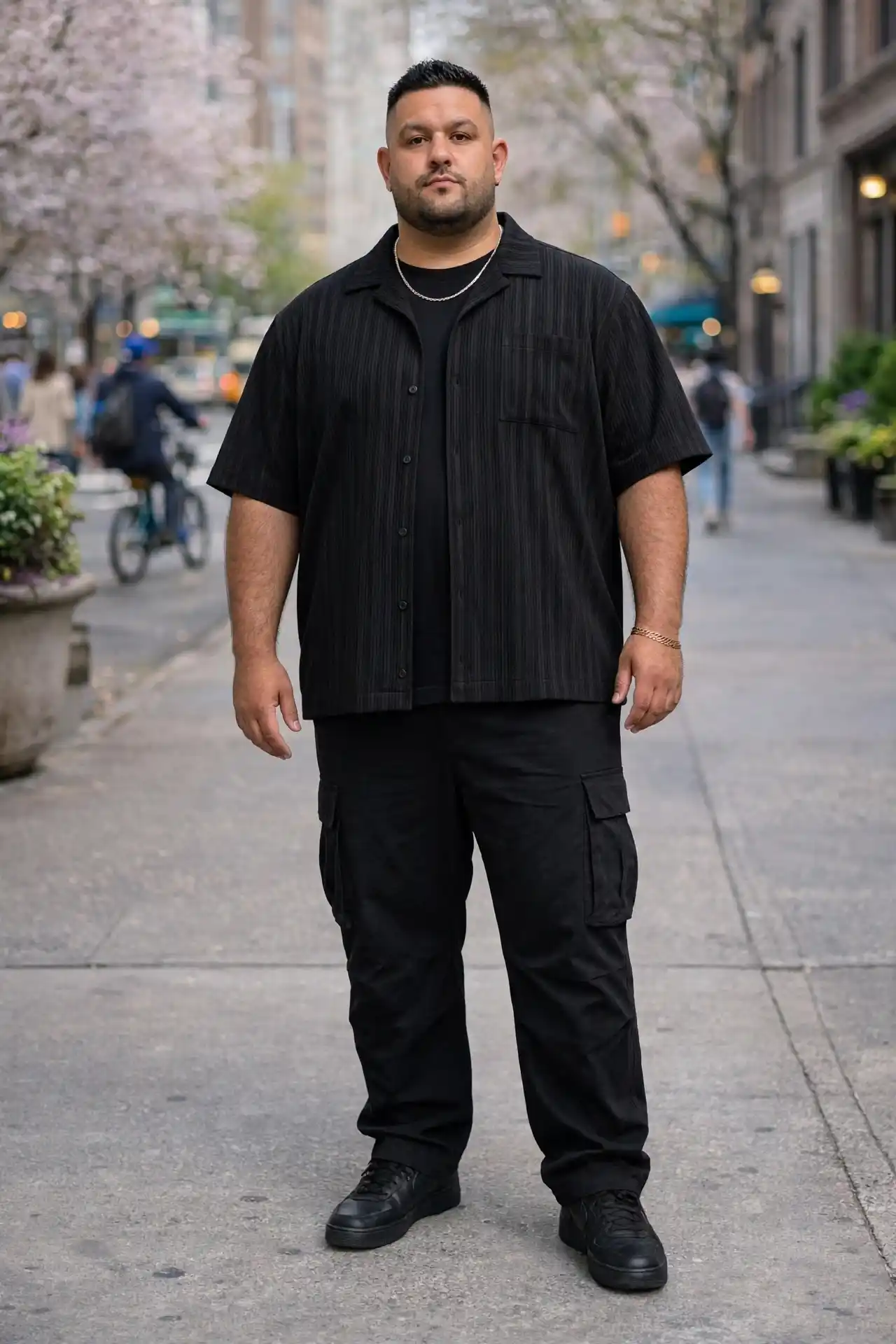 5. Textured Black Shirt With Cargo Pants