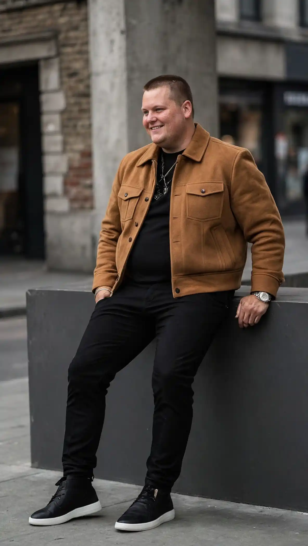 14. Camel Trucker Jacket With Black Denim