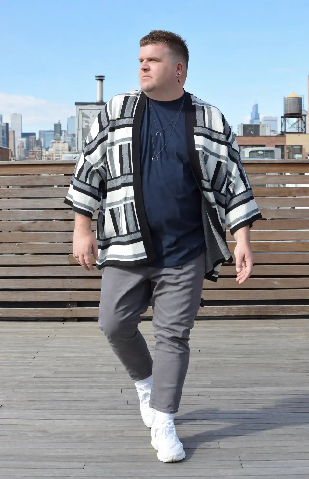 13 Dressing Tricks that Make Plus Size Men Look Slimmer 8 6. Vertical Stripe Kimono Jacket