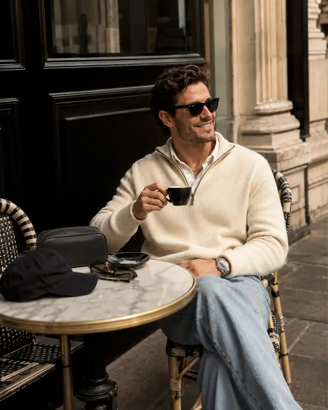 7. A Half-Zip Sweater Over an Open Collar Shirt Layers Two Textures the Right Way