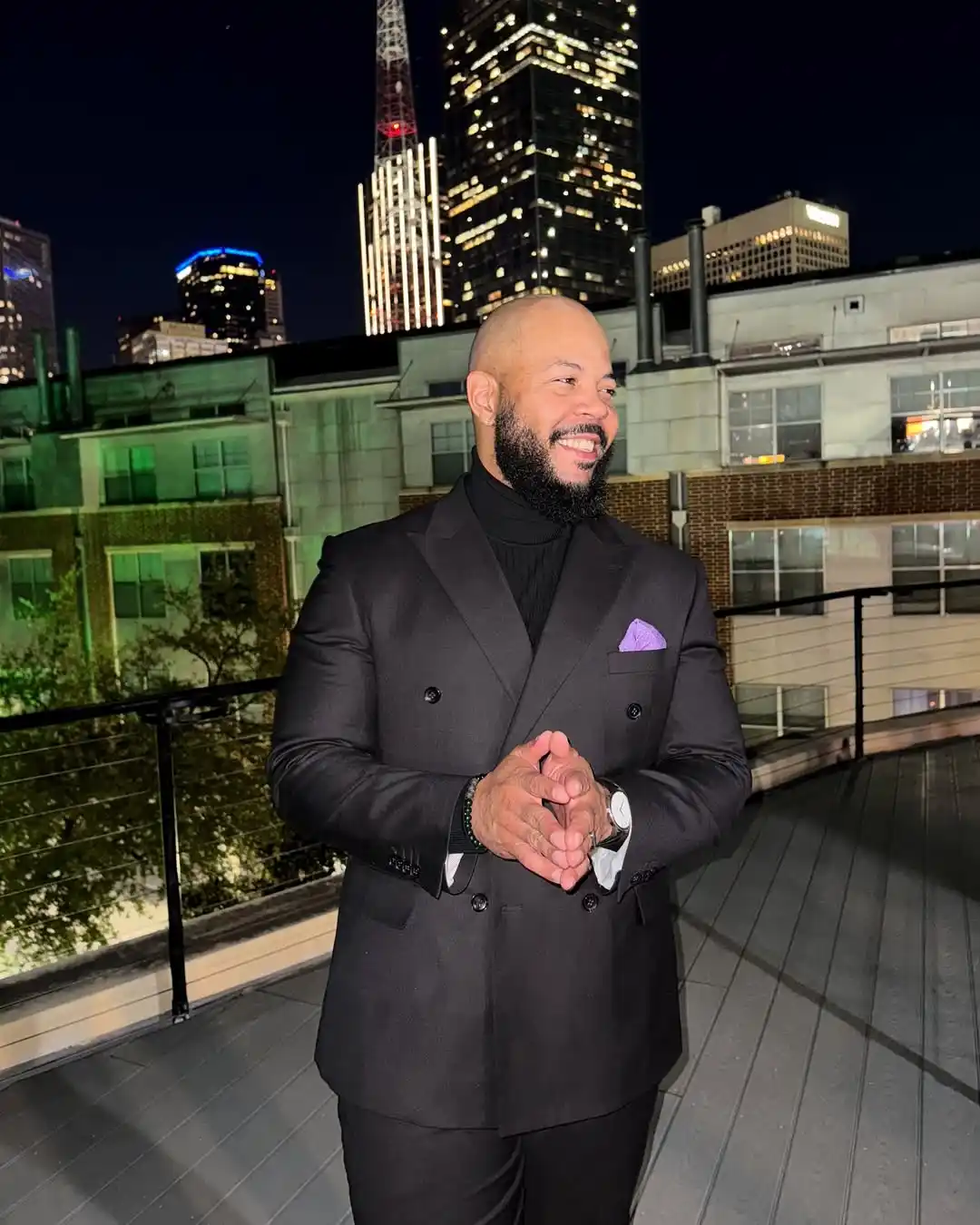 3. Double Breasted Blazer with Turtleneck