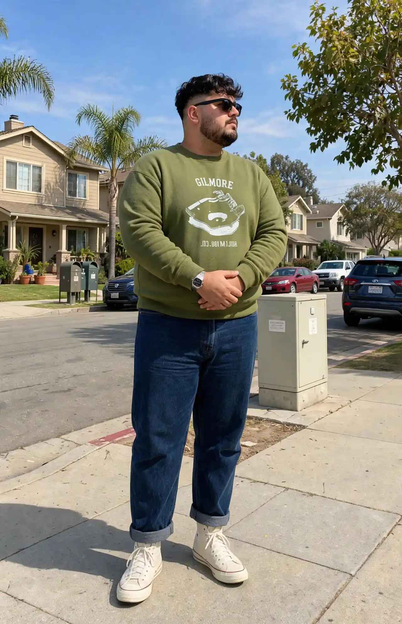 11. Graphic Sweatshirt and Cuffed Denim
