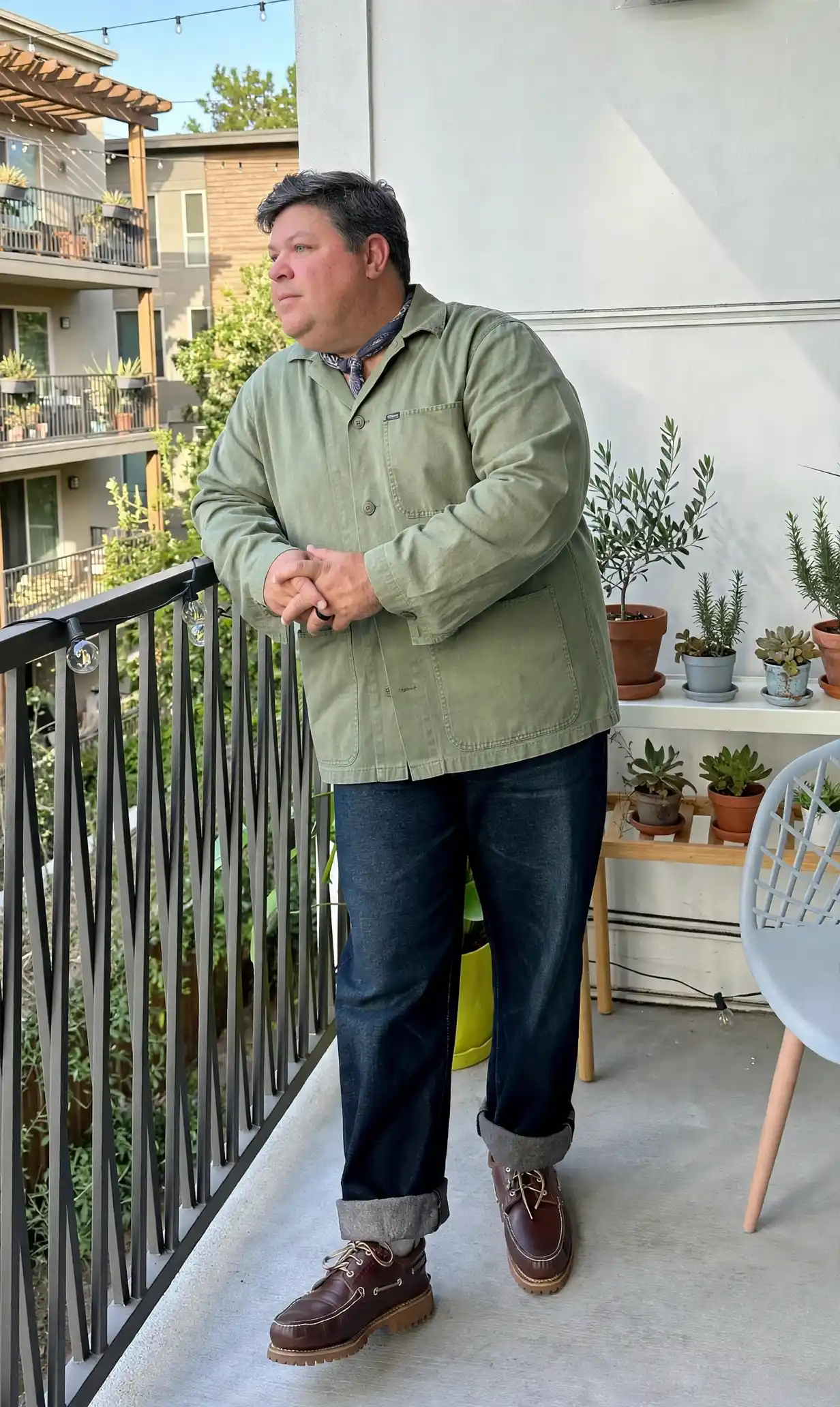 12. Sage Chore Jacket and Cuffed Jeans
