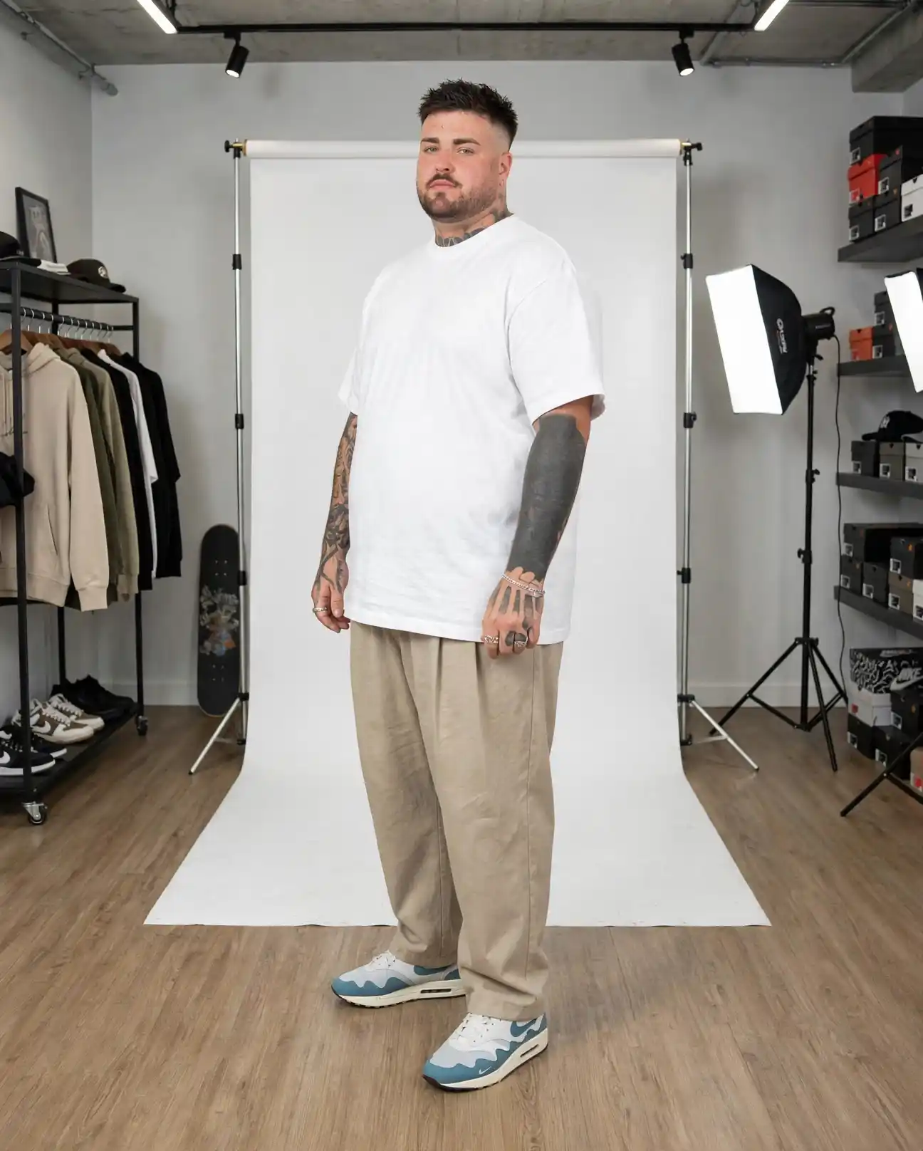 4. Oversized White Tee and Pleated Trousers