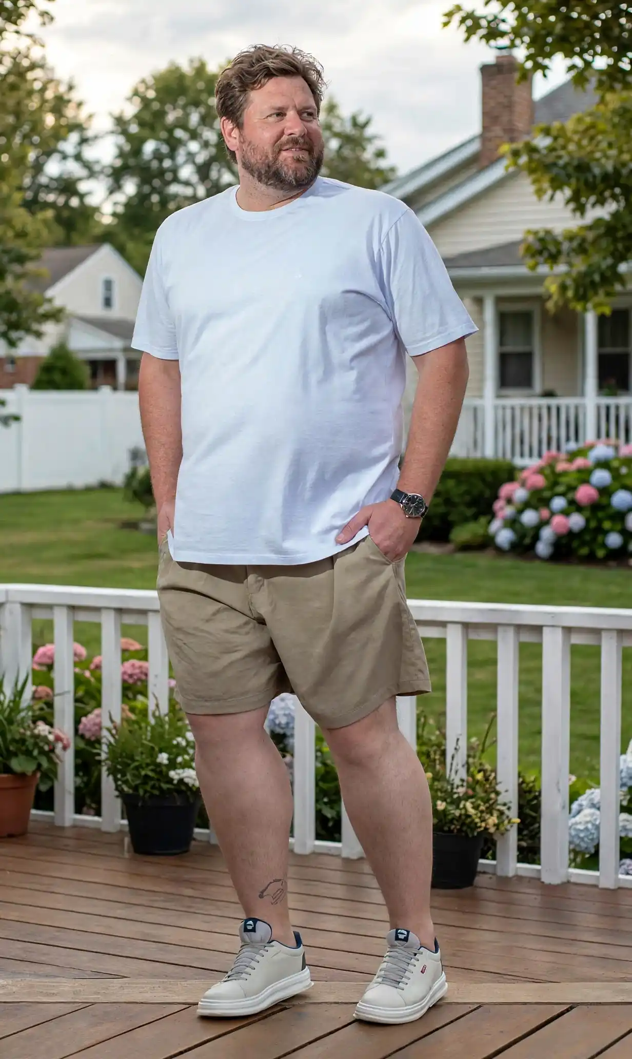 8. White Tee and Khaki Shorts