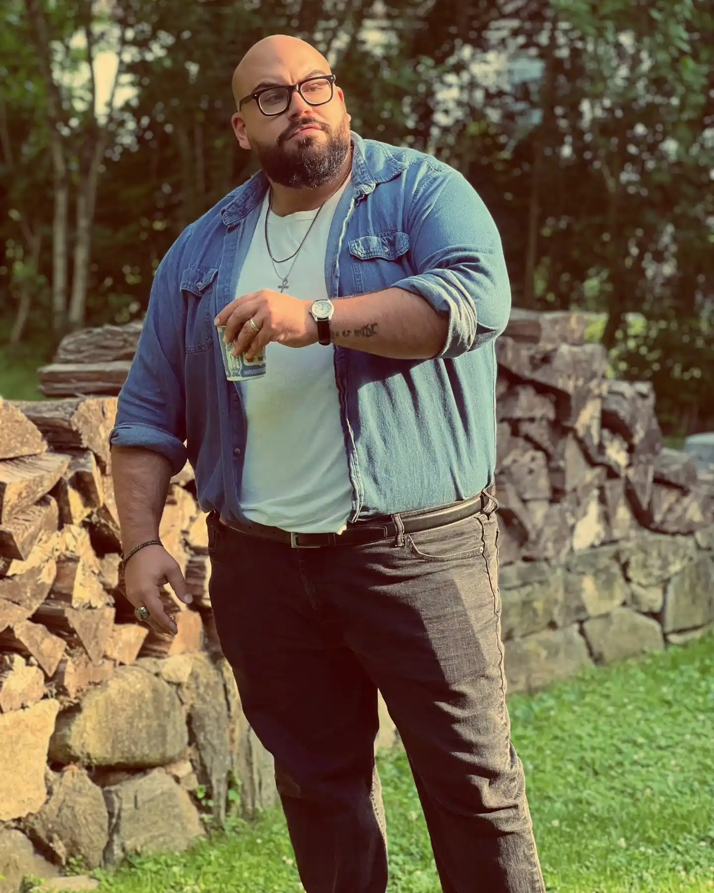 7. Denim Overshirt with White Tee