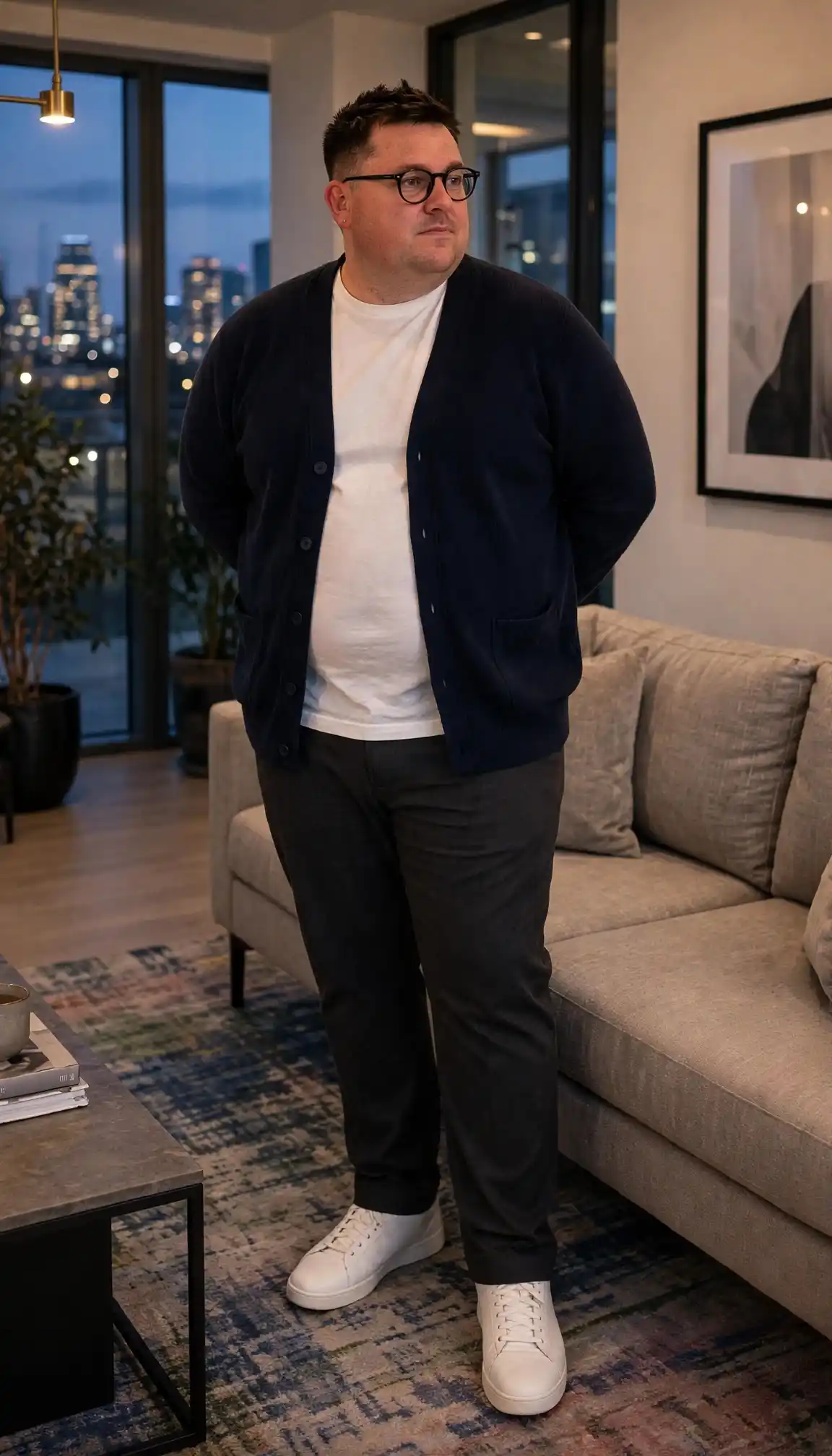 11. Navy Cardigan With White Tee