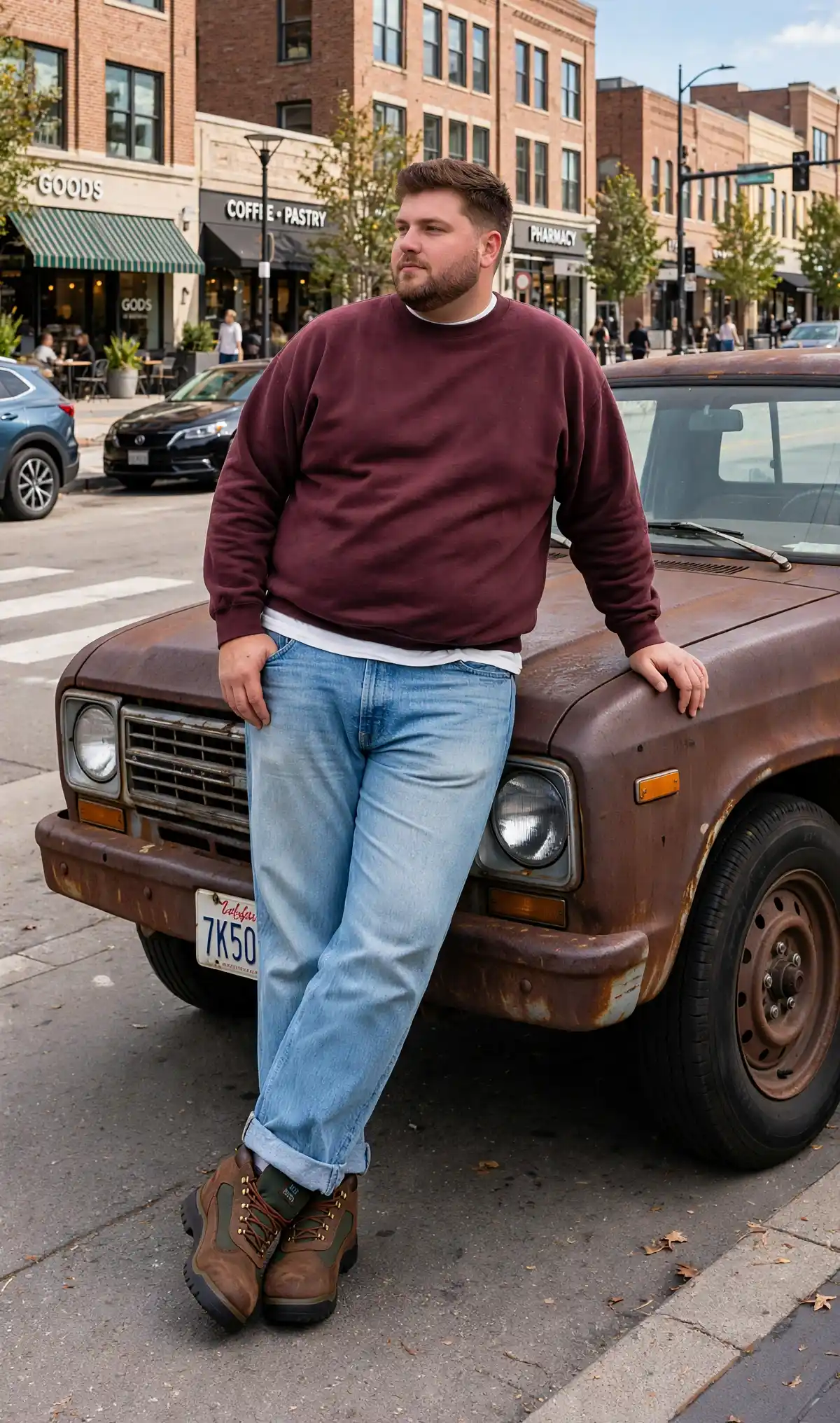 10. Maroon Sweatshirt Over White Tee