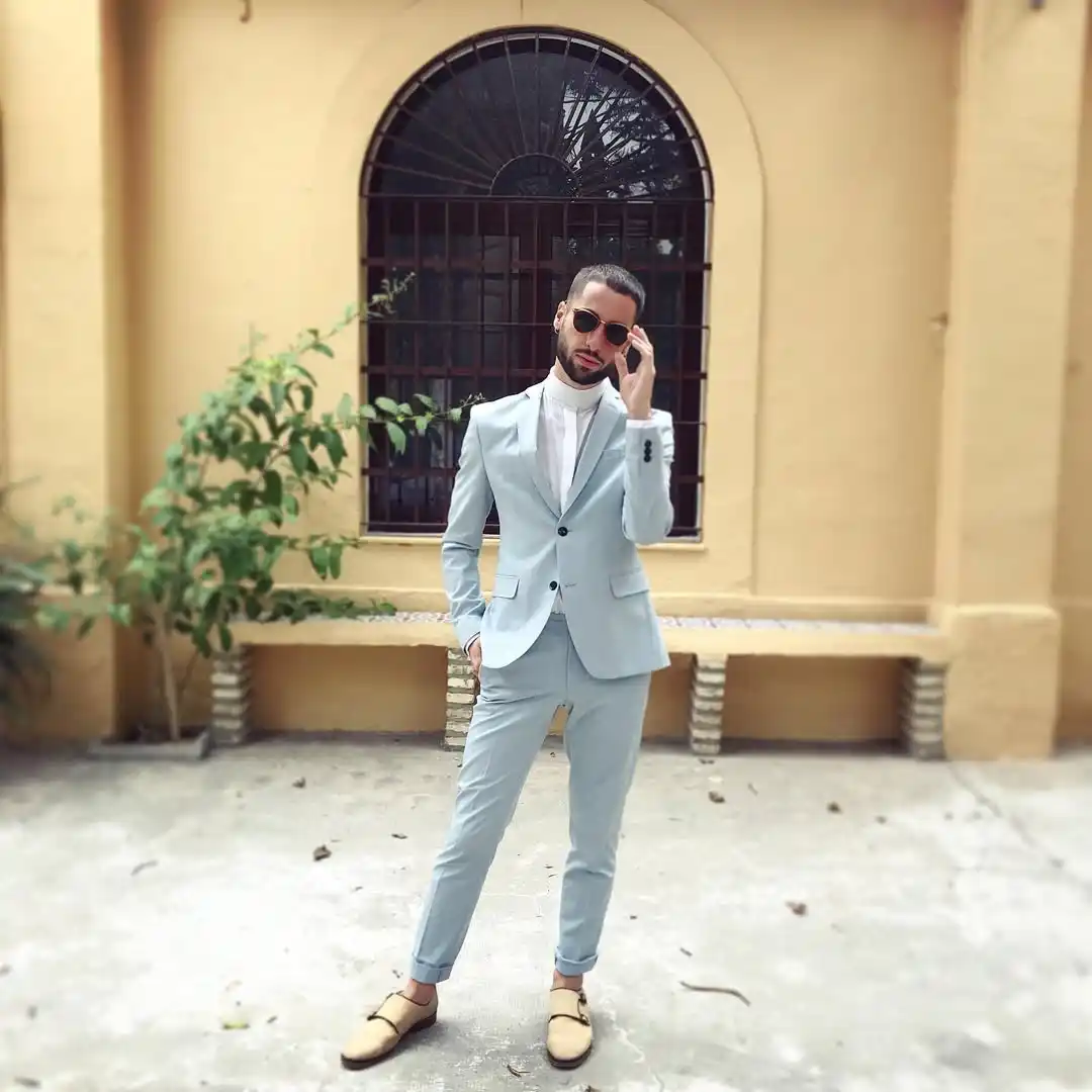 4. Powder Blue Suit with Turtleneck