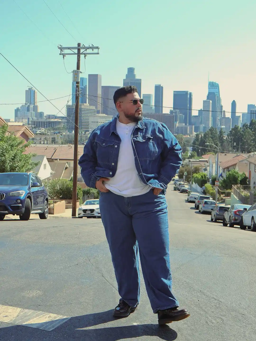 8. Denim Jacket and Wide Leg Jeans