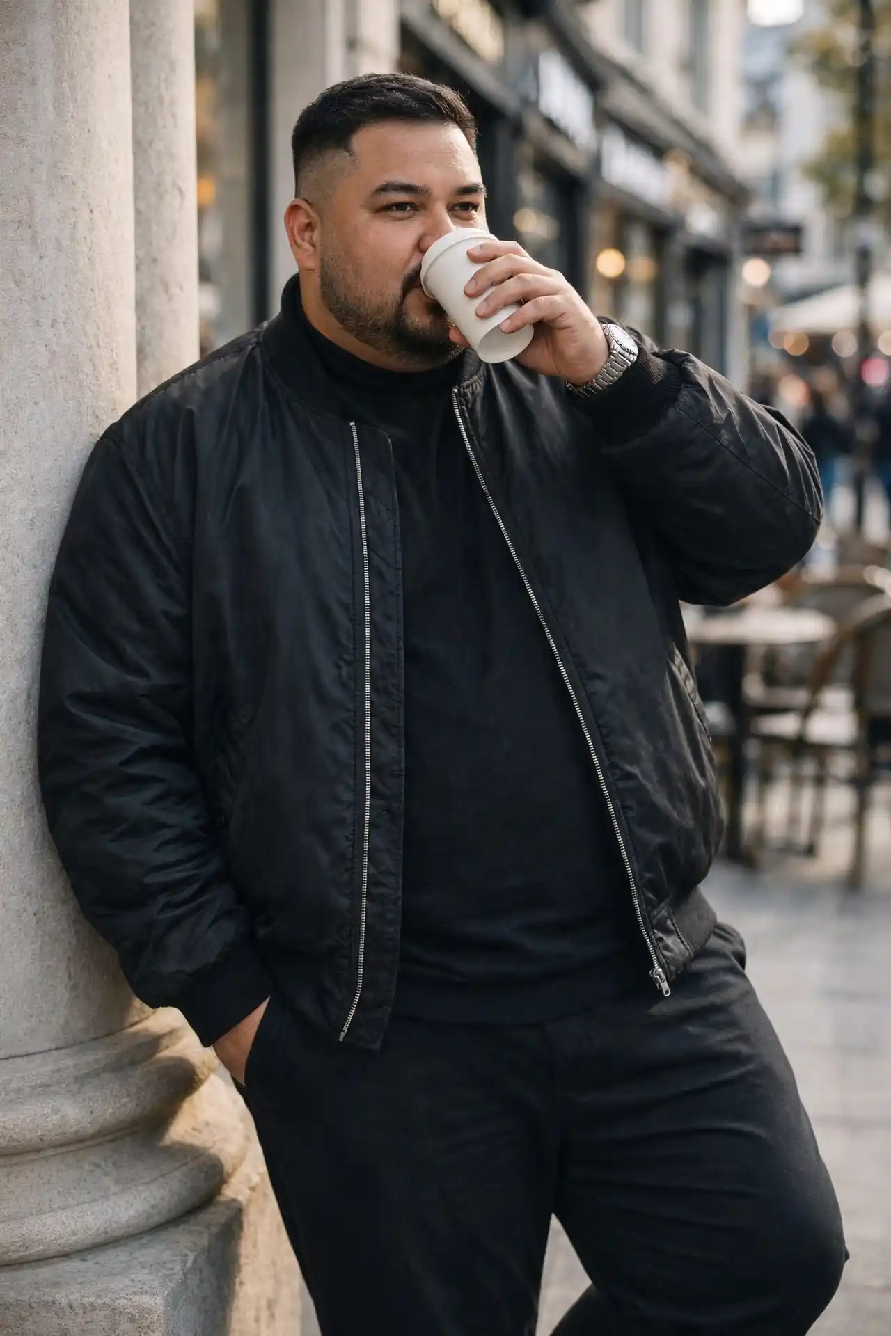 10. Bomber Jacket with Turtleneck